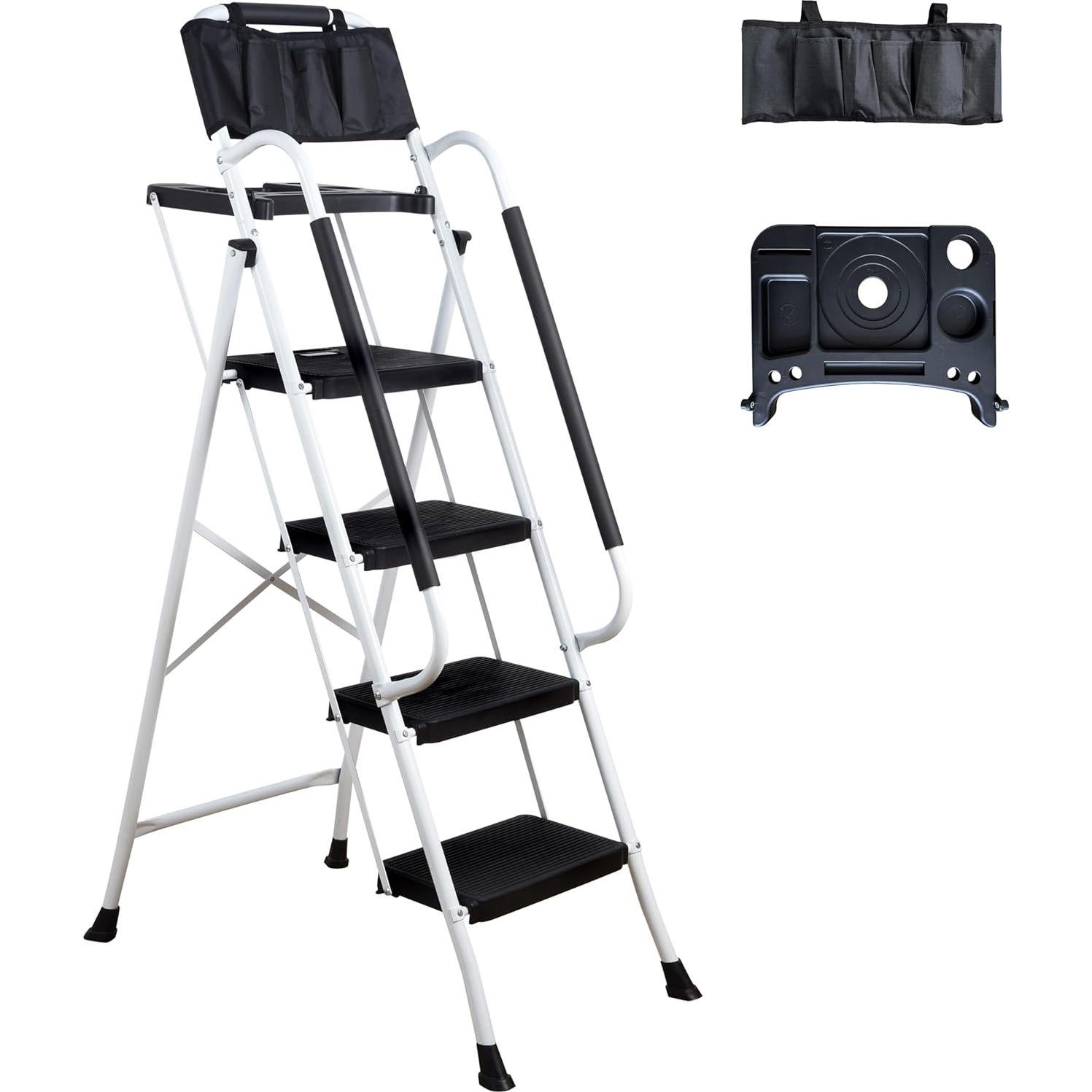 Escalera Plegable LEADALLWAY 4 Peldaños con Barandillas