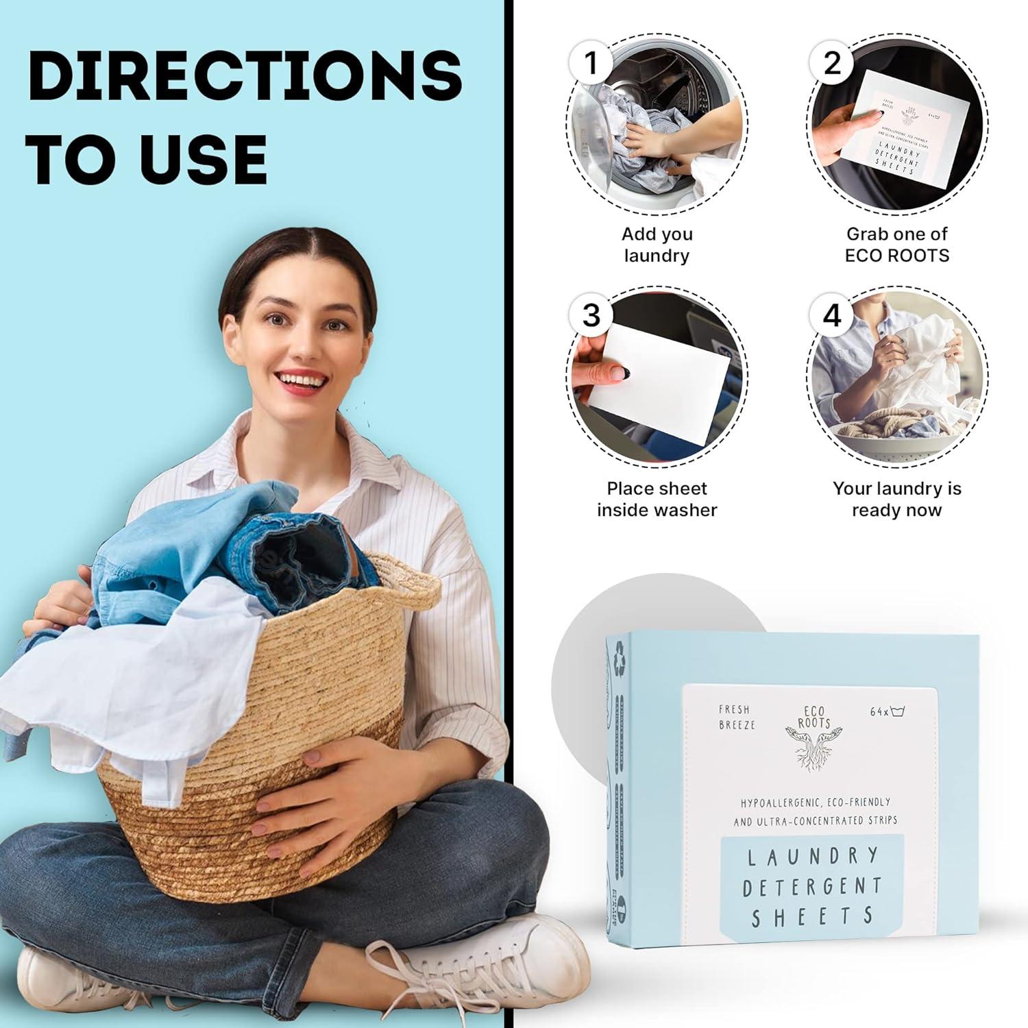 Hojas de Detergente Ecológicas Eco Roots - 64 Cargas Brisa Fresca