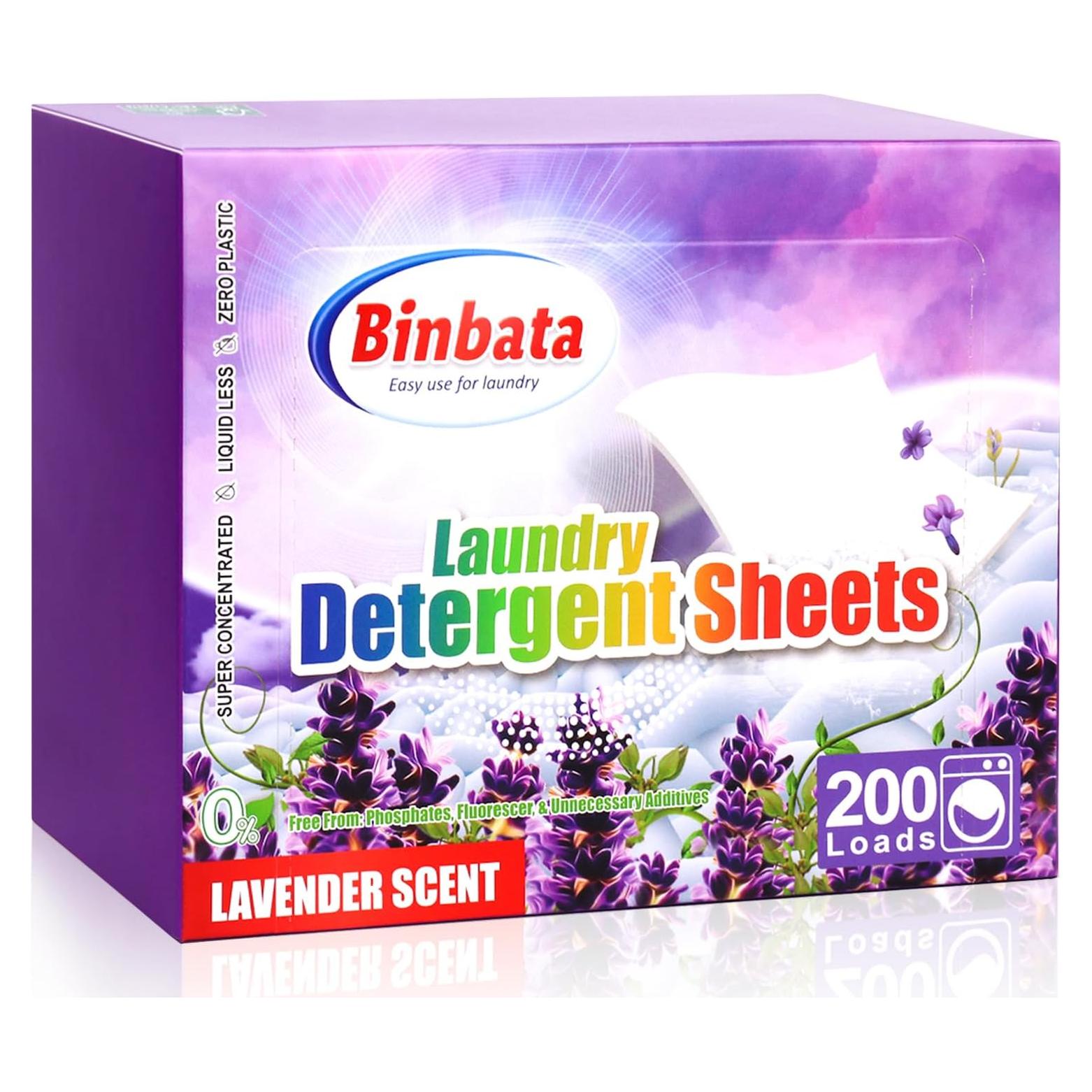Hojas de detergente ecológico Binbata 200 cargas lavanda hipoalergénico