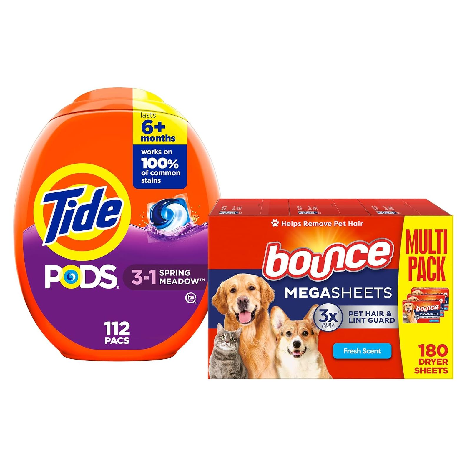 Paquete de Jabón Tide PODS y Hojas Bounce para Mascotas