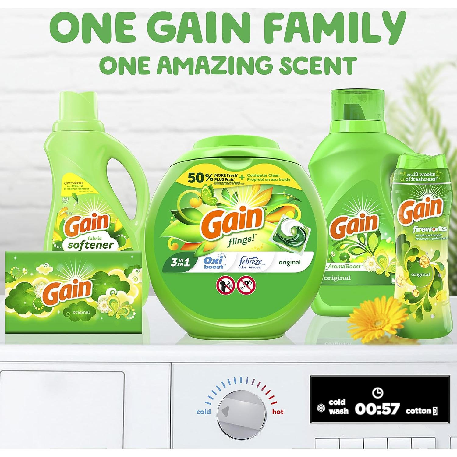 Gain Flings Detergente para Ropa 102 Pacs 2.37kg Aroma Original