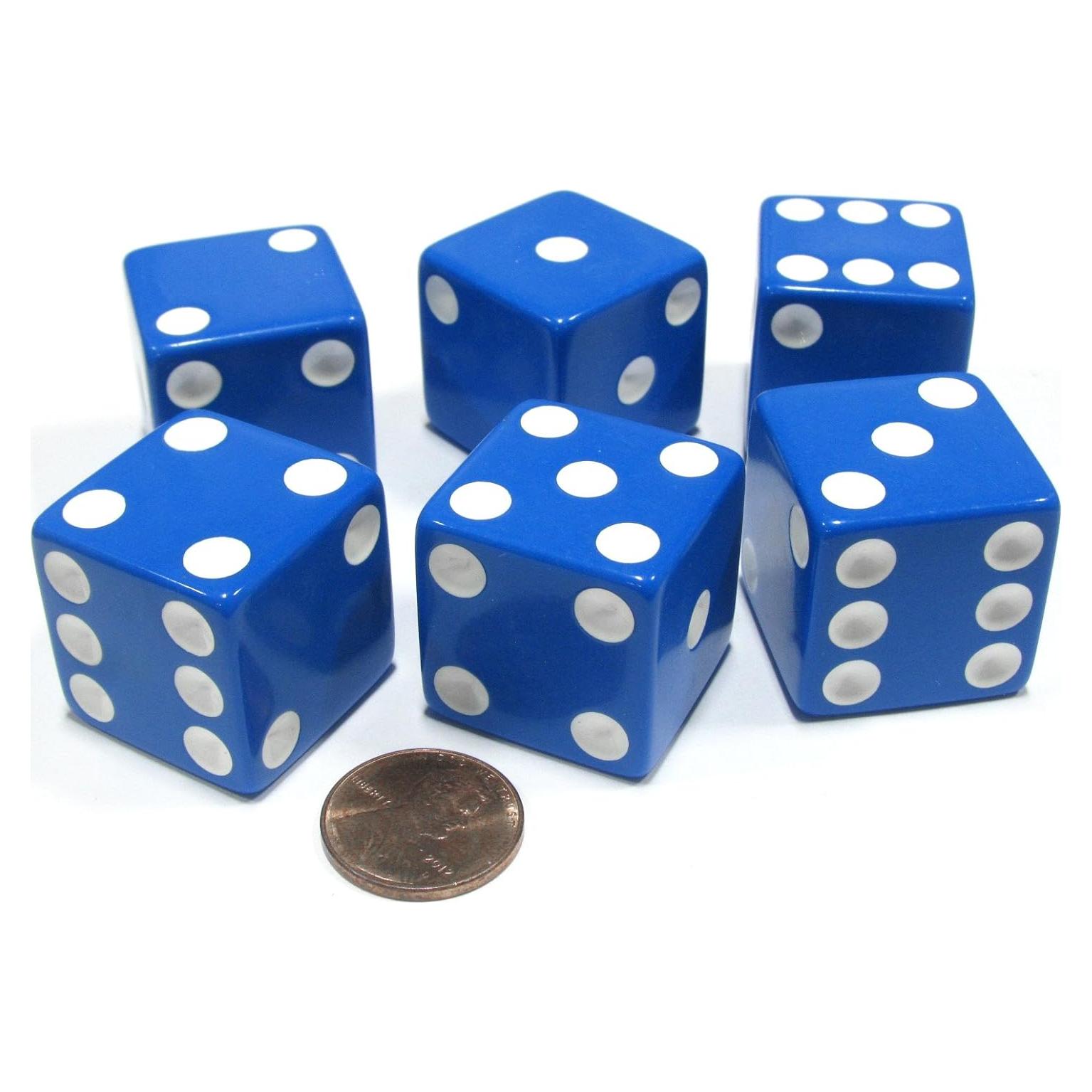 Juego de 6 Dados D6 Jumbo 25mm Koplow Azul con Puntos