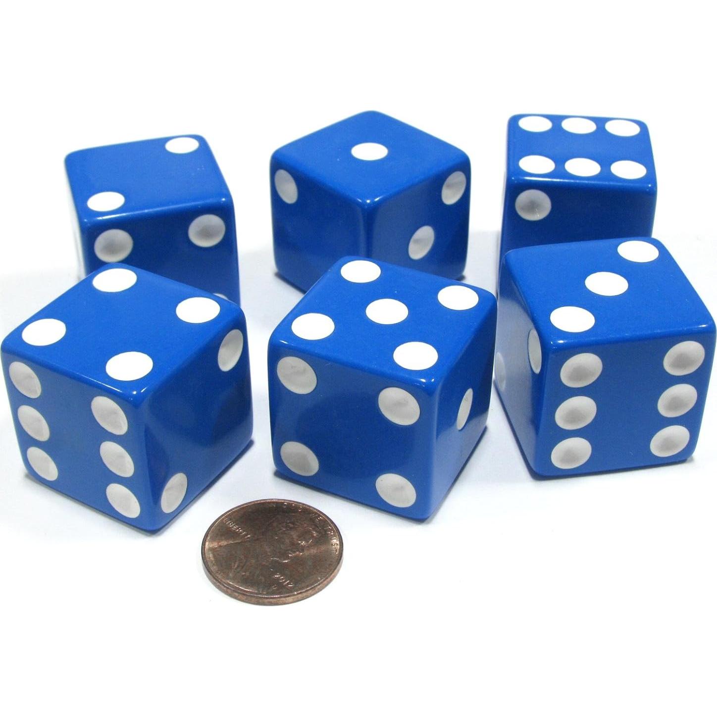 Juego de 6 Dados D6 Jumbo 25mm Koplow Azul con Puntos