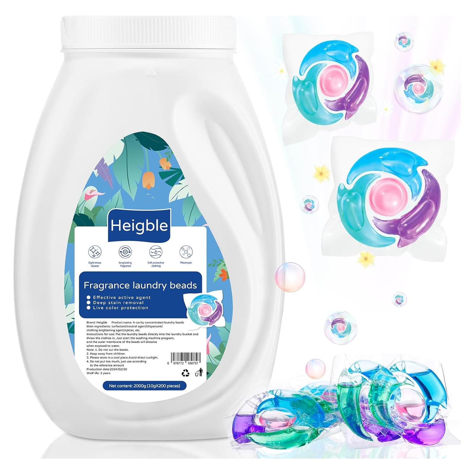 200 Cápsulas Detergente Ropa Heigble 4 en 1 Aroma Frutal