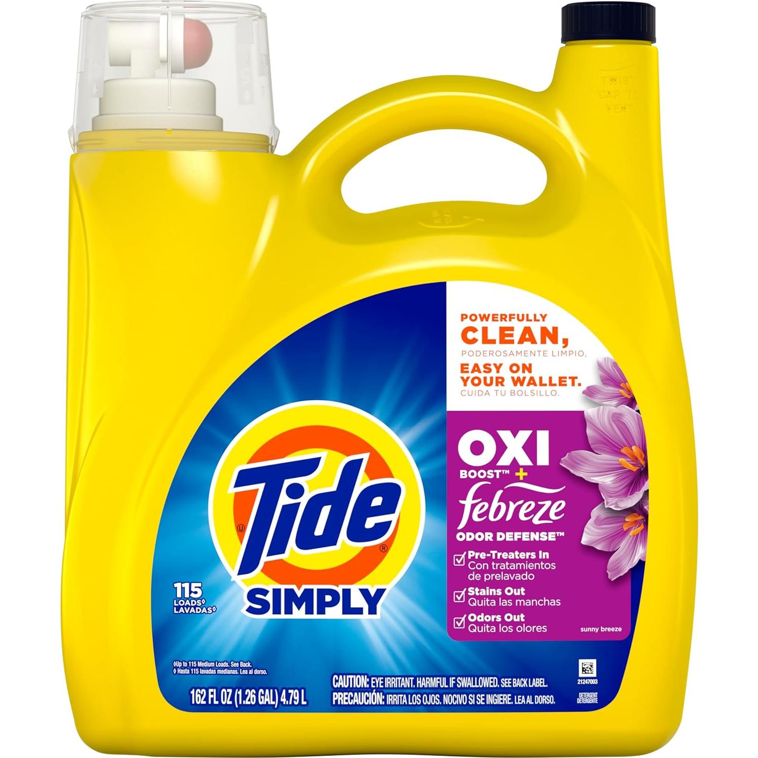 Detergente Líquido Tide Simply OXI + Febreze 4.78 L 115 Cargas