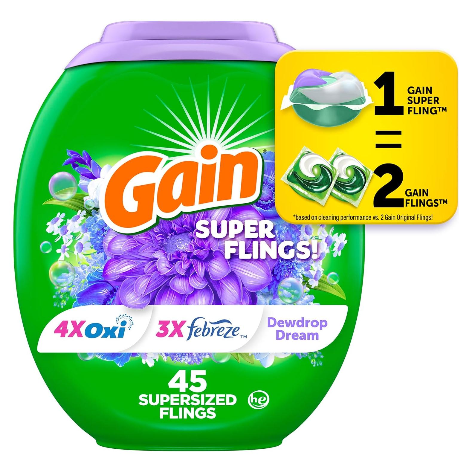 Gain Super Flings Detergente para Ropa 45 Pacs Sueño de Rocío