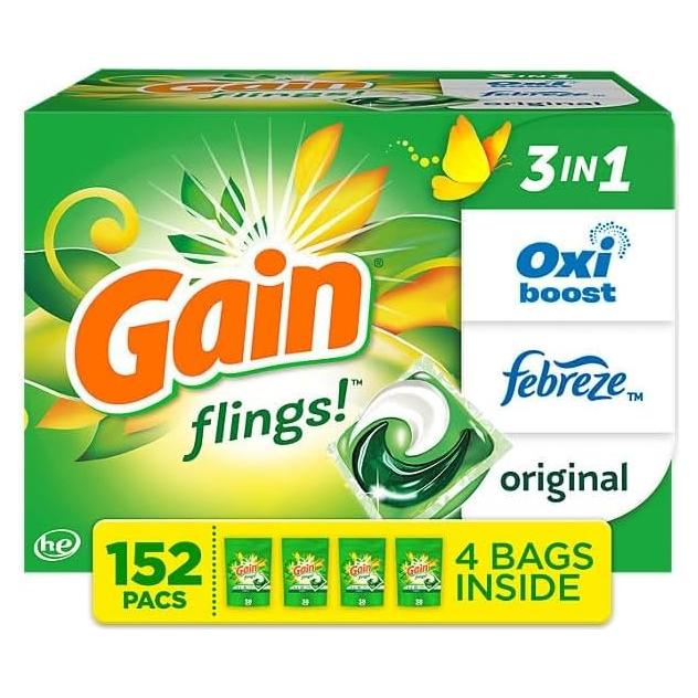 Gain flings! Detergente Líquido para Ropa 4 Bolsas 152 Unidades