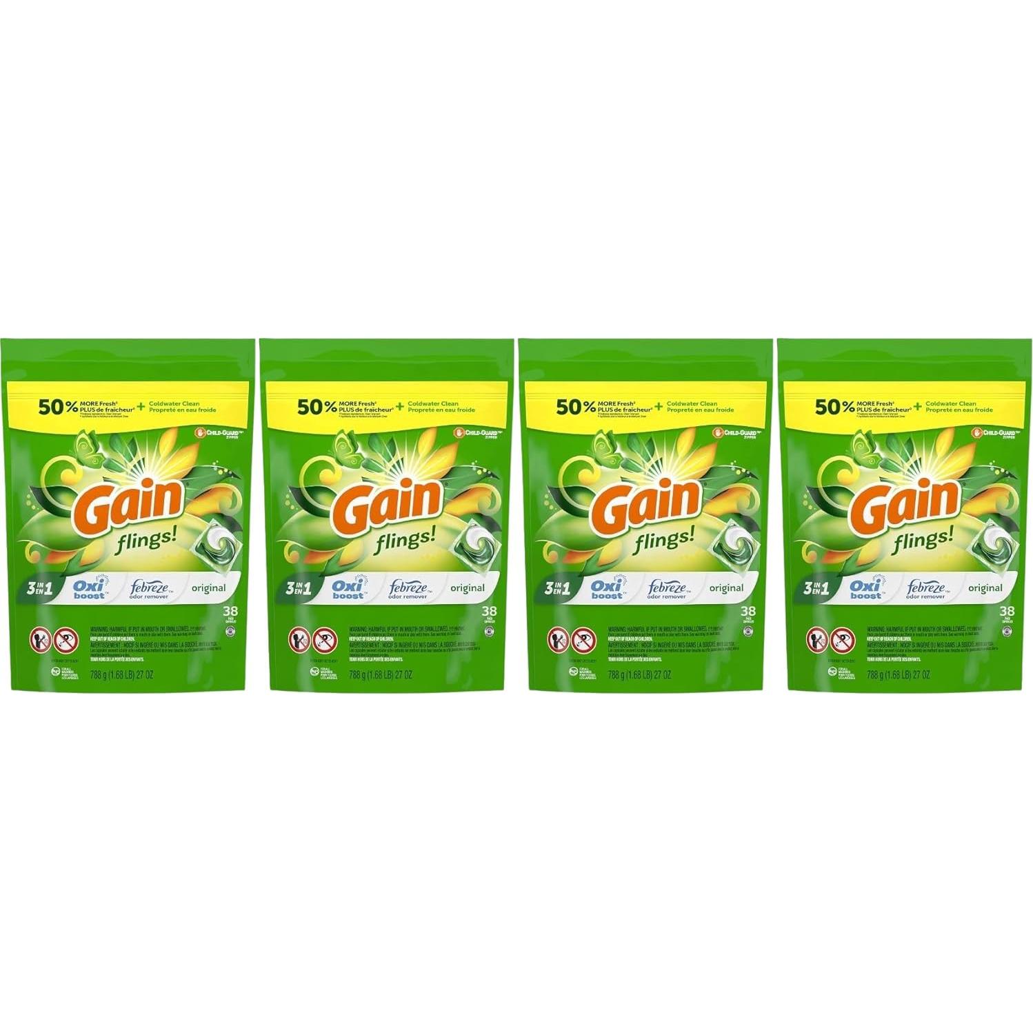 Gain flings! Detergente Líquido para Ropa 4 Bolsas 152 Unidades