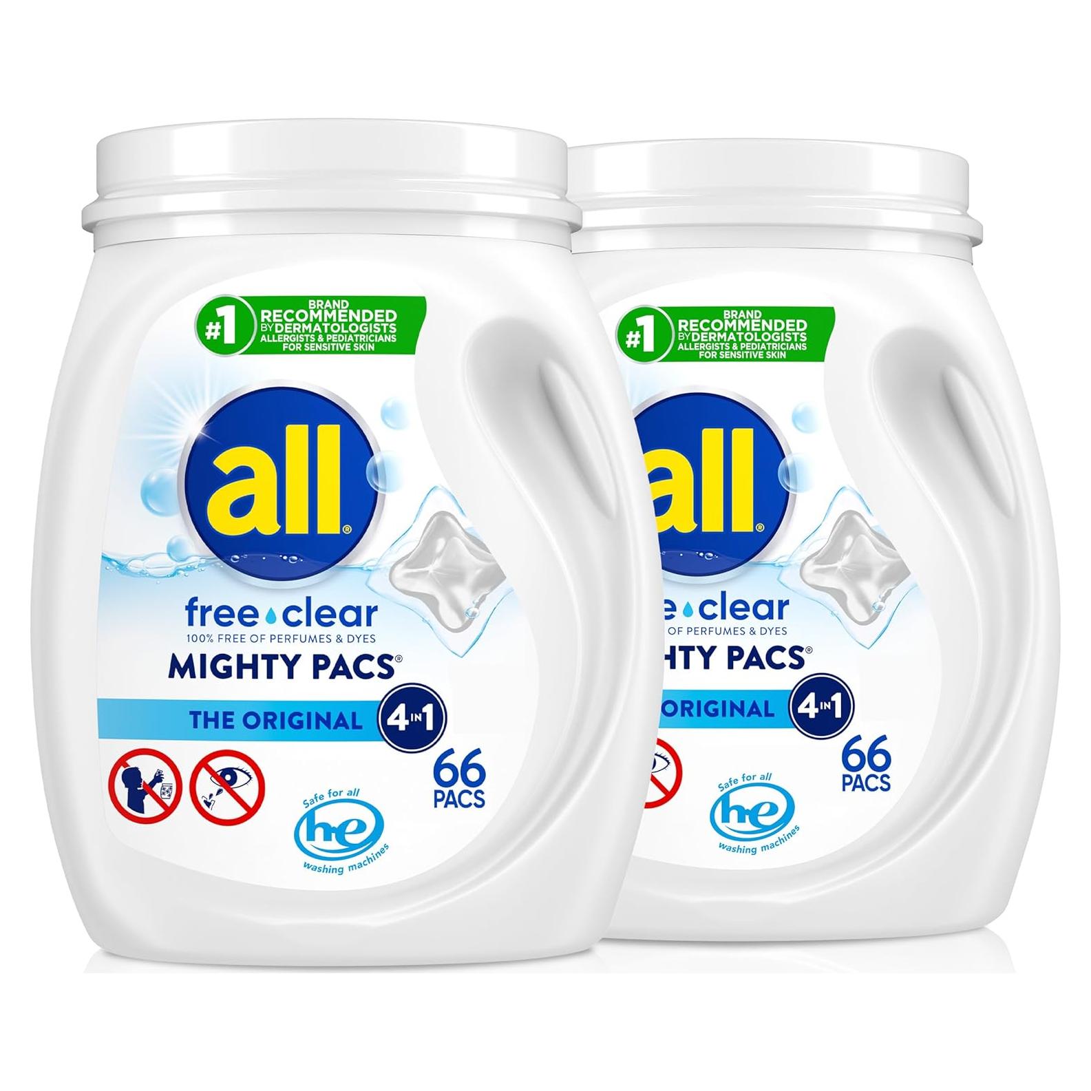 Detergente de Lavandería All Free Clear 132 Pacs Piel Sensible