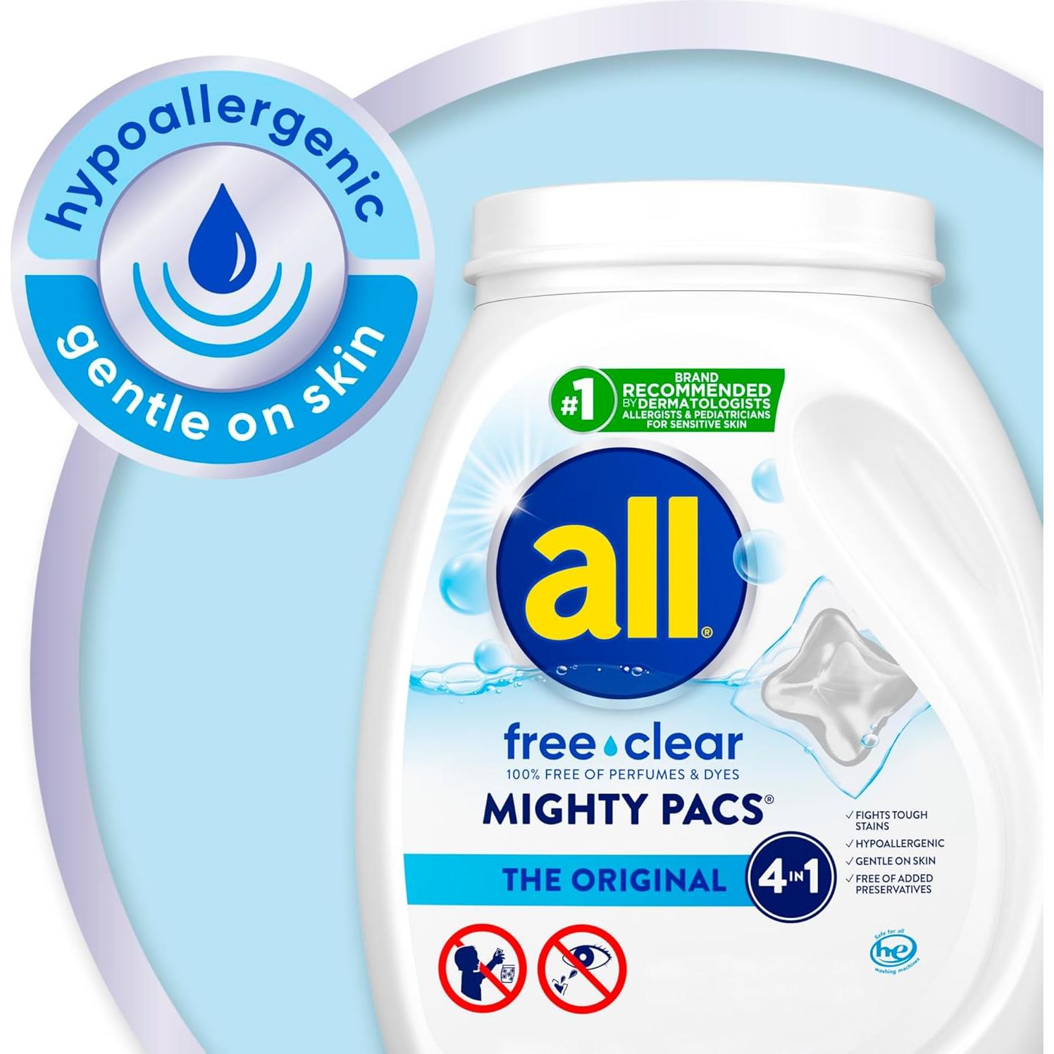 Detergente de Lavandería All Free Clear 132 Pacs Piel Sensible