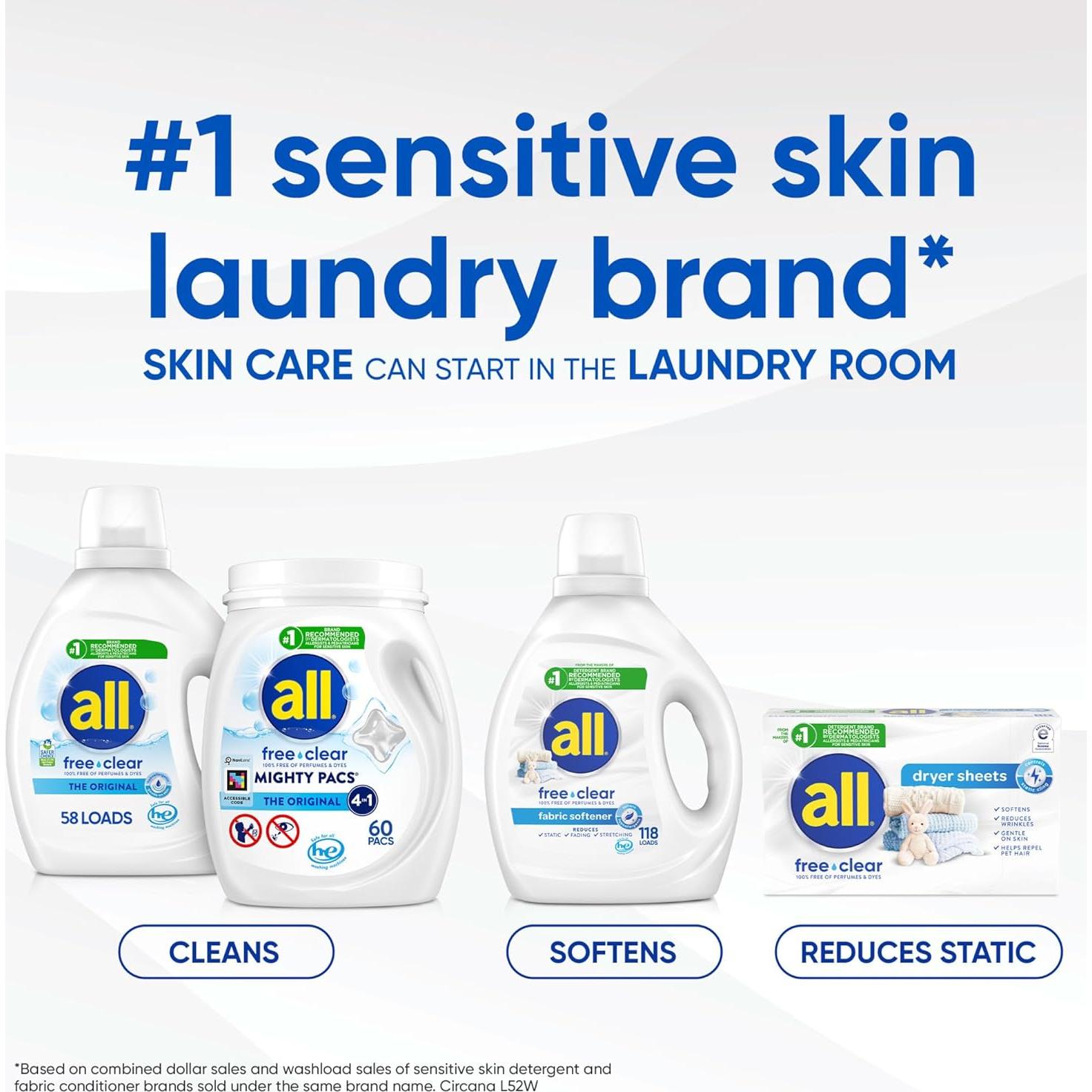 Detergente para Ropa All Mighty Pacs Hipoalergénico 56 Unidades