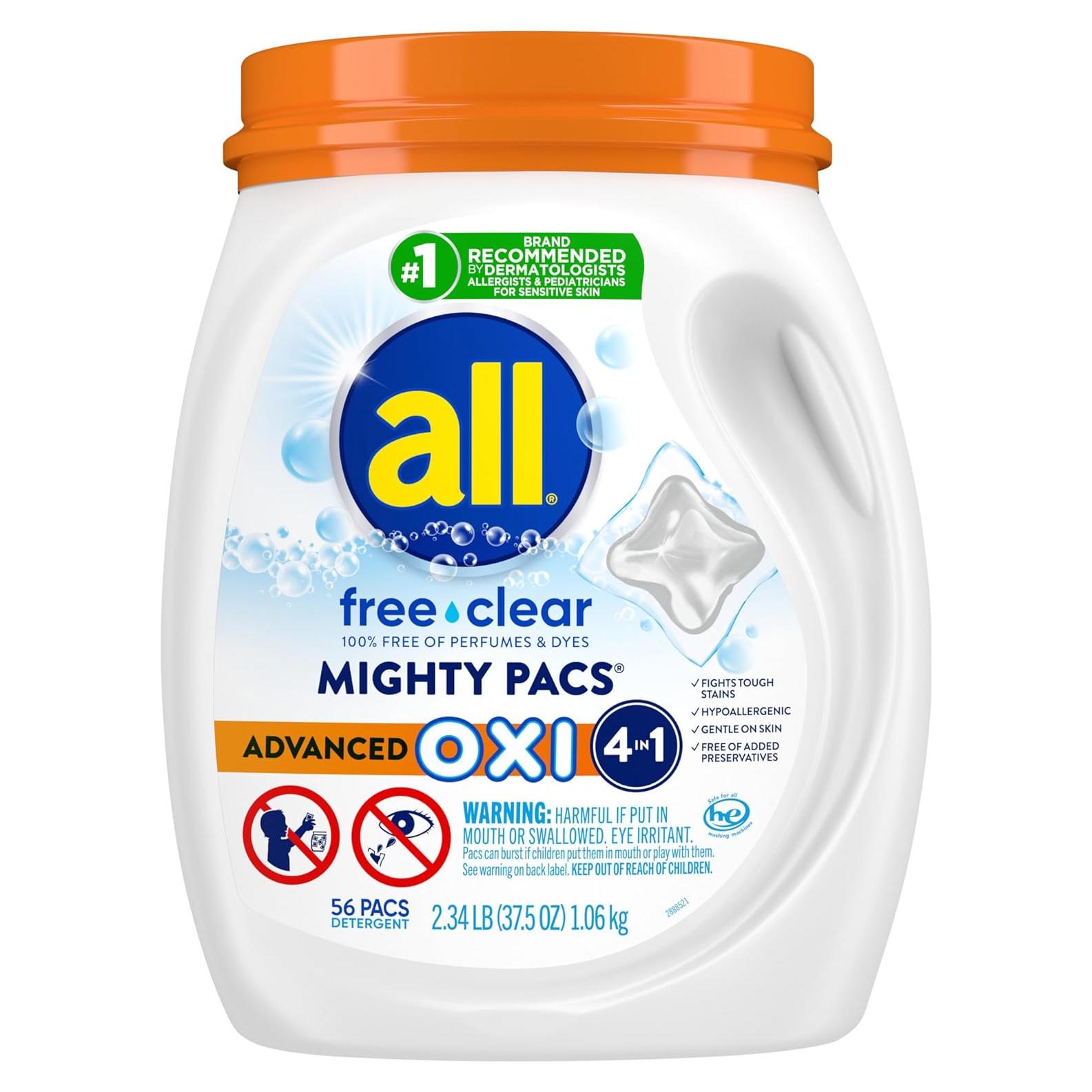 Detergente para Ropa Hipoalergénico Todos Libre Claro OXI 56 Pacs