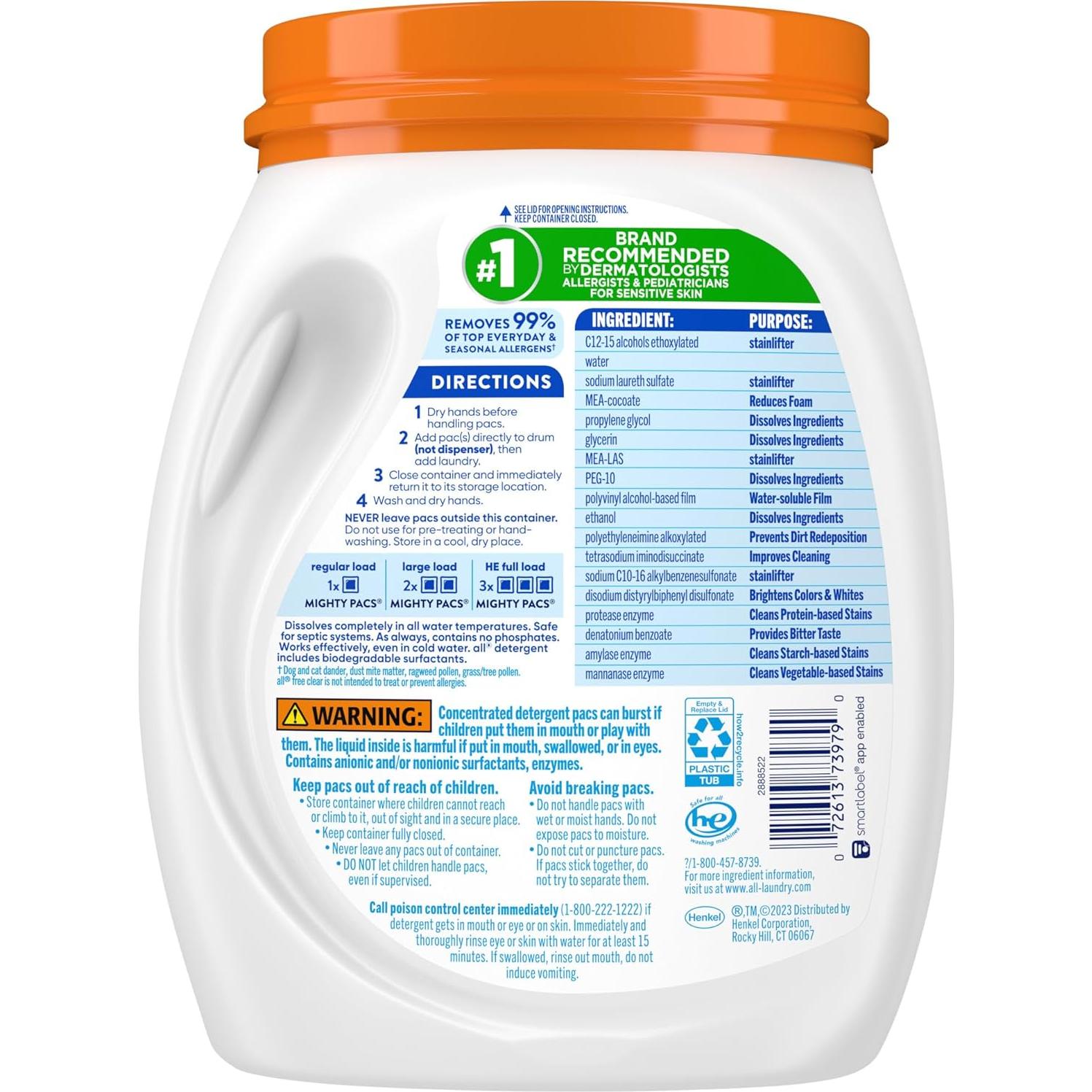 Detergente para Ropa Hipoalergénico Todos Libre Claro OXI 56 Pacs