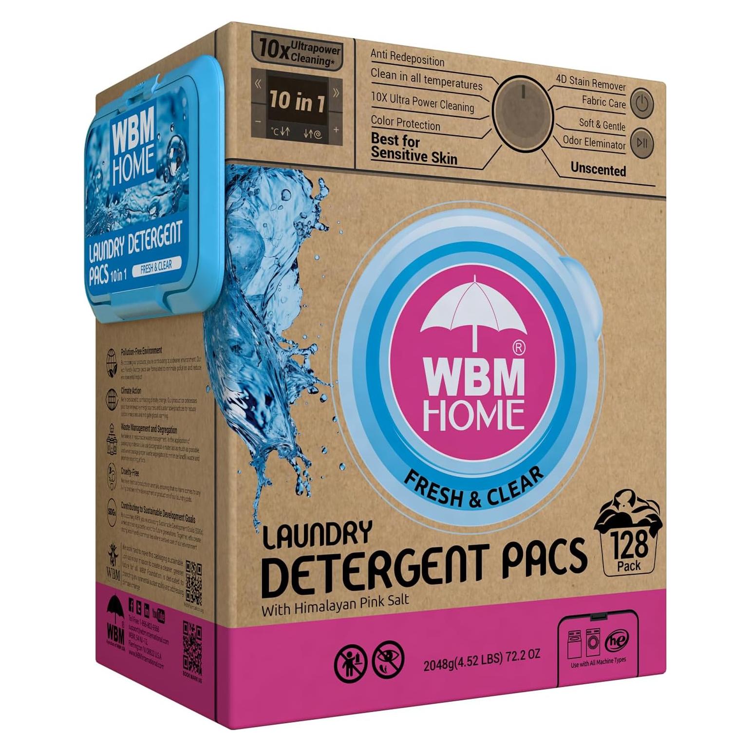 Bolsas de detergente WBM Home 128 unidades sin fragancia