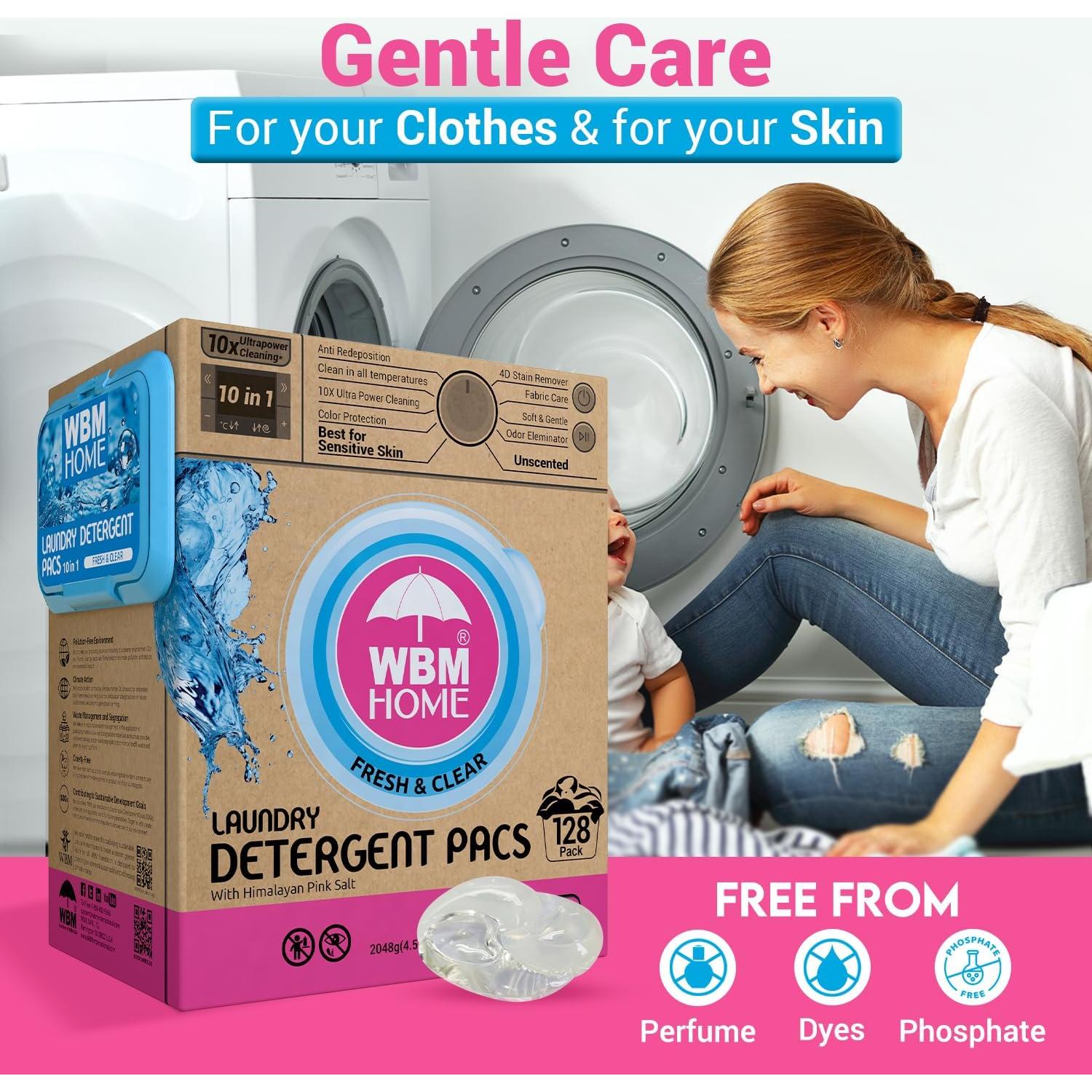 Bolsas de detergente WBM Home 128 unidades sin fragancia