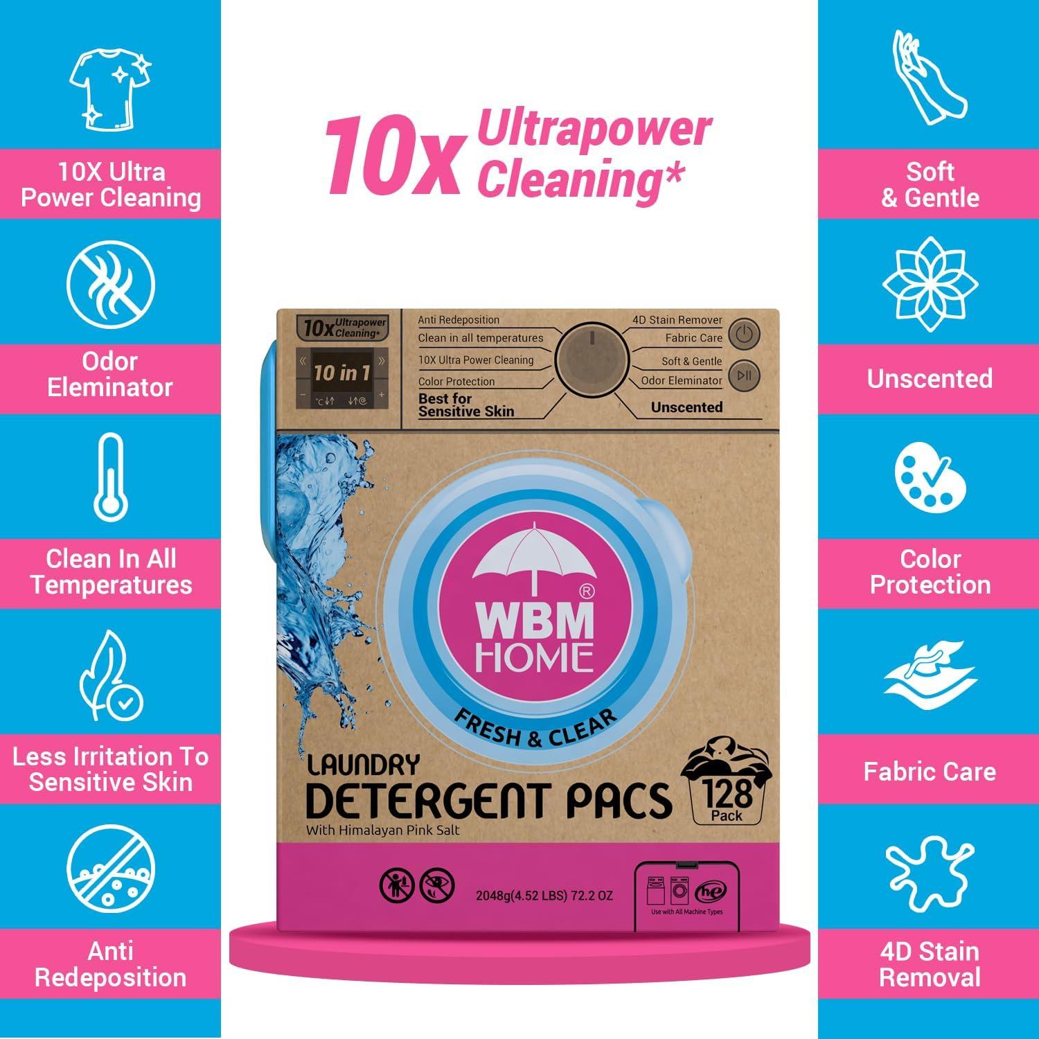 Bolsas de detergente WBM Home 128 unidades sin fragancia