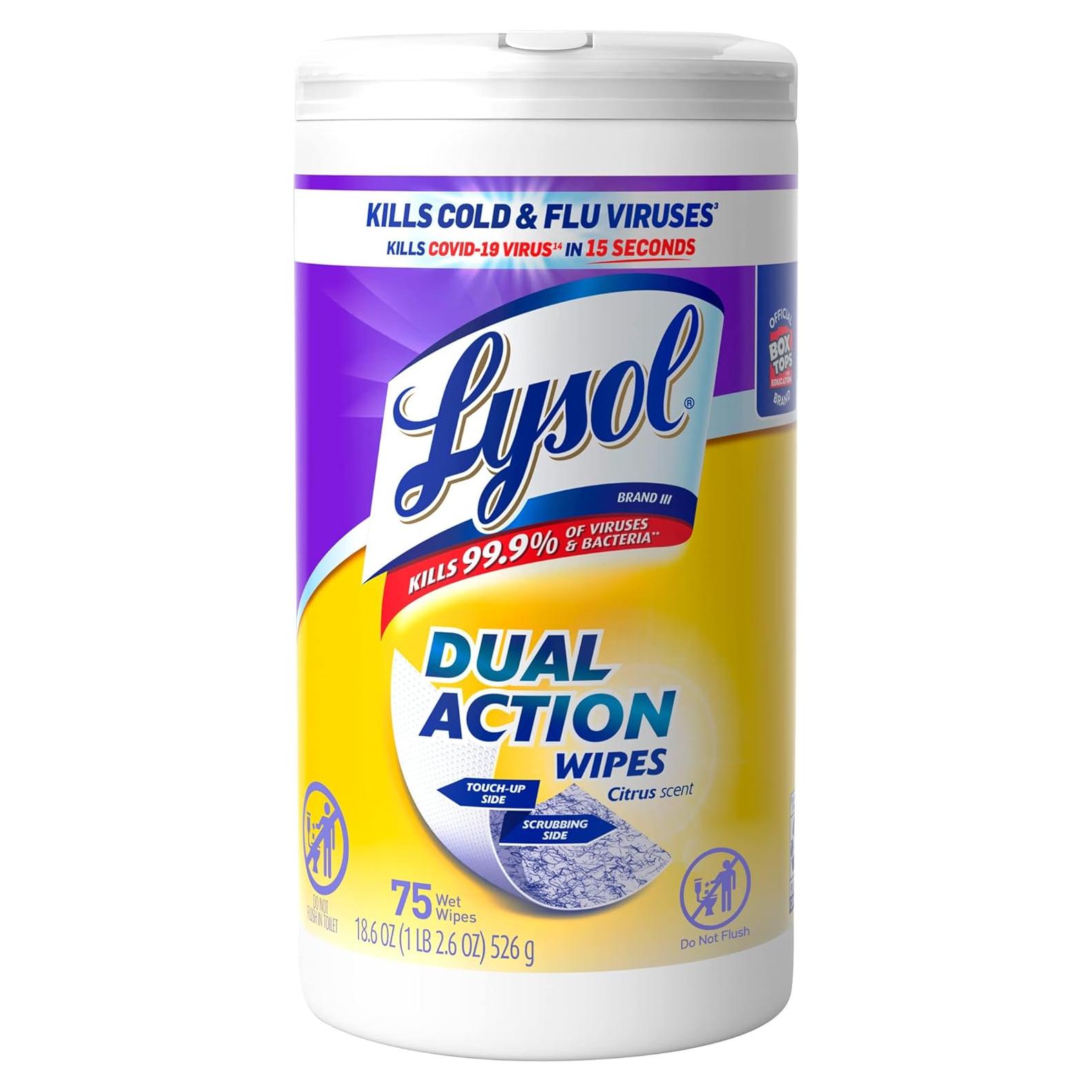 Toallitas Desinfectantes Lysol 75ct - Doble Acción, Aroma Cítricos
