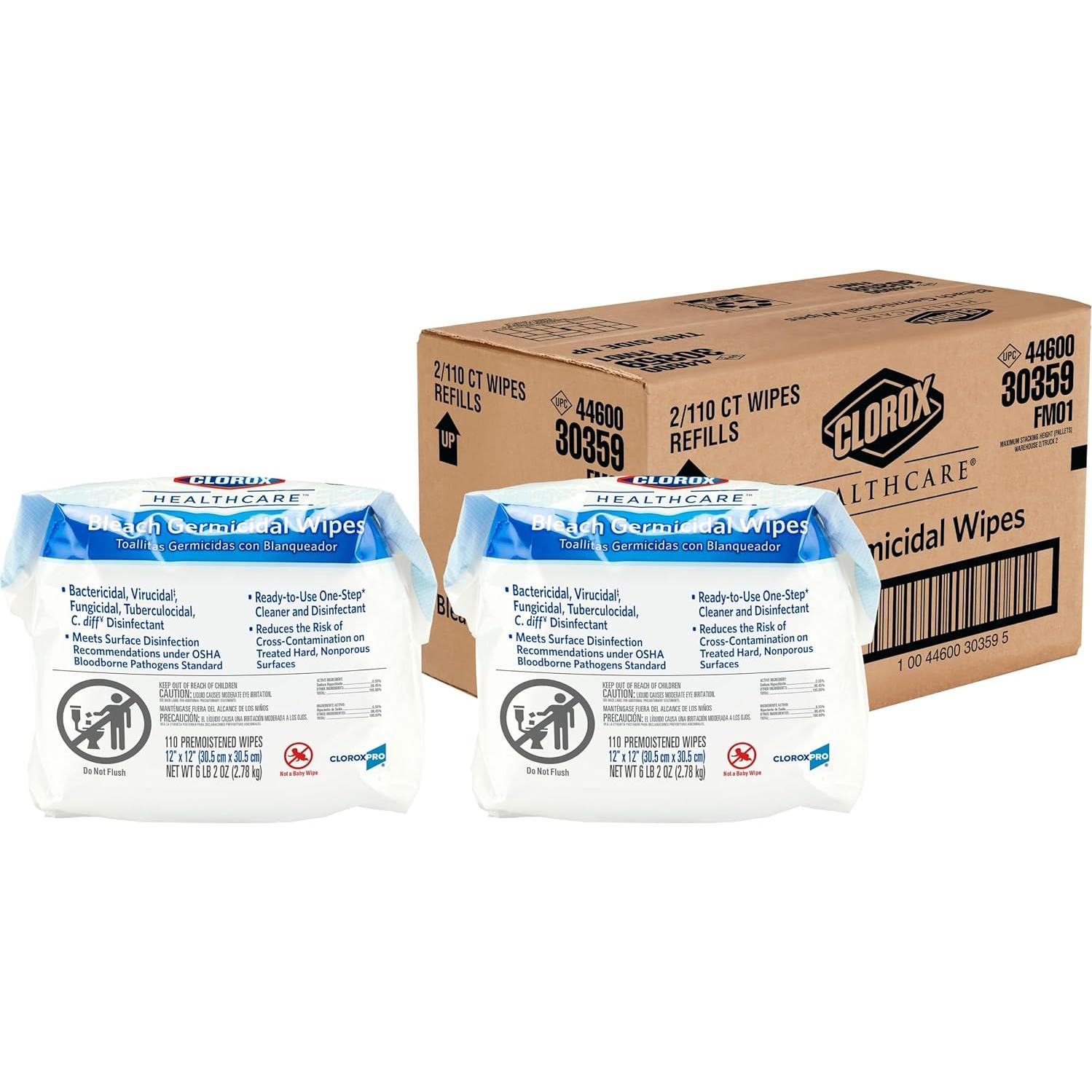 Toallitas Germicidas Clorox Healthcare 30.48x30.48cm 110 Unidades