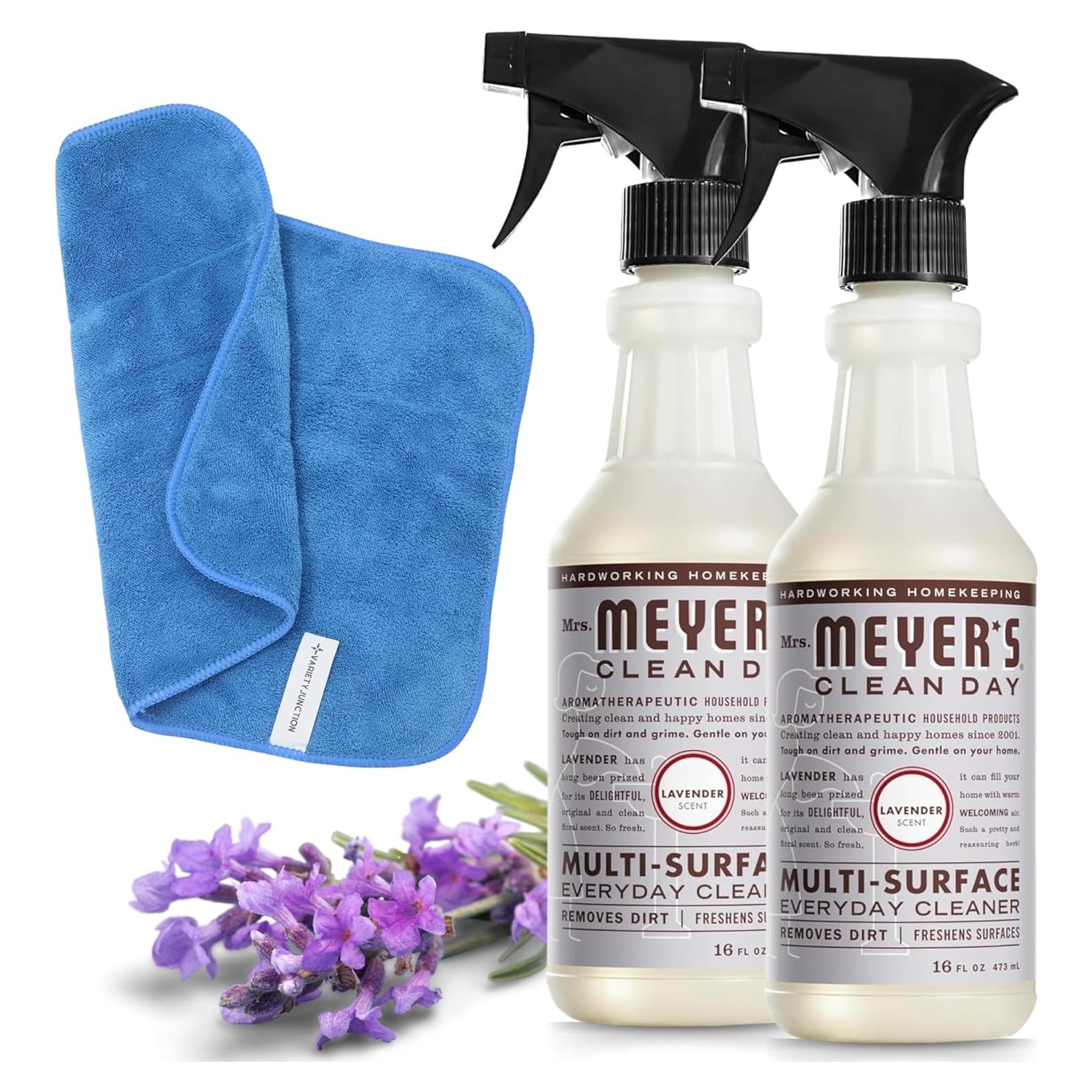 Juego de Limpiador Multi-Superficie Lavanda Mrs. Meyer's - 2 Botellas 0.47L y Toalla Microfibra