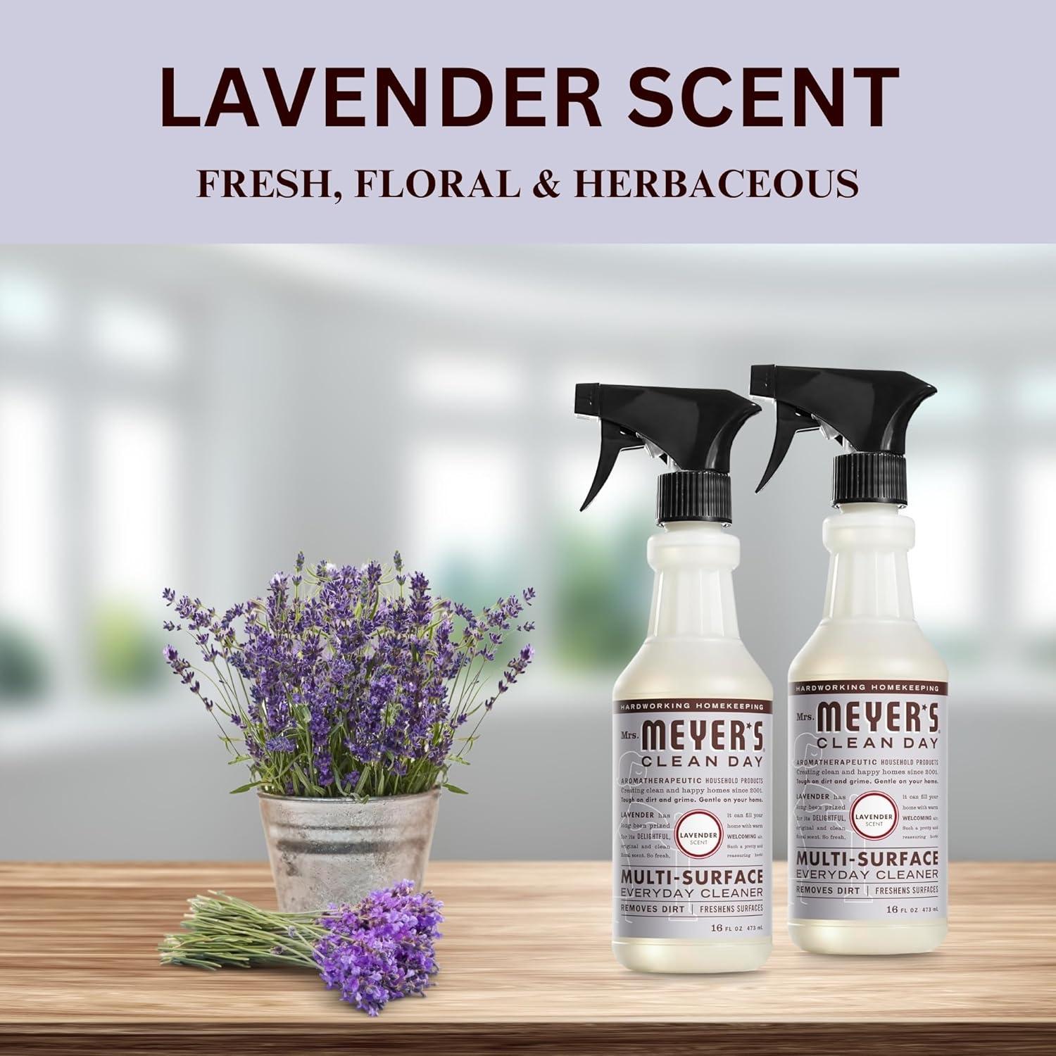 Juego de Limpiador Multi-Superficie Lavanda Mrs. Meyer's - 2 Botellas 0.47L y Toalla Microfibra