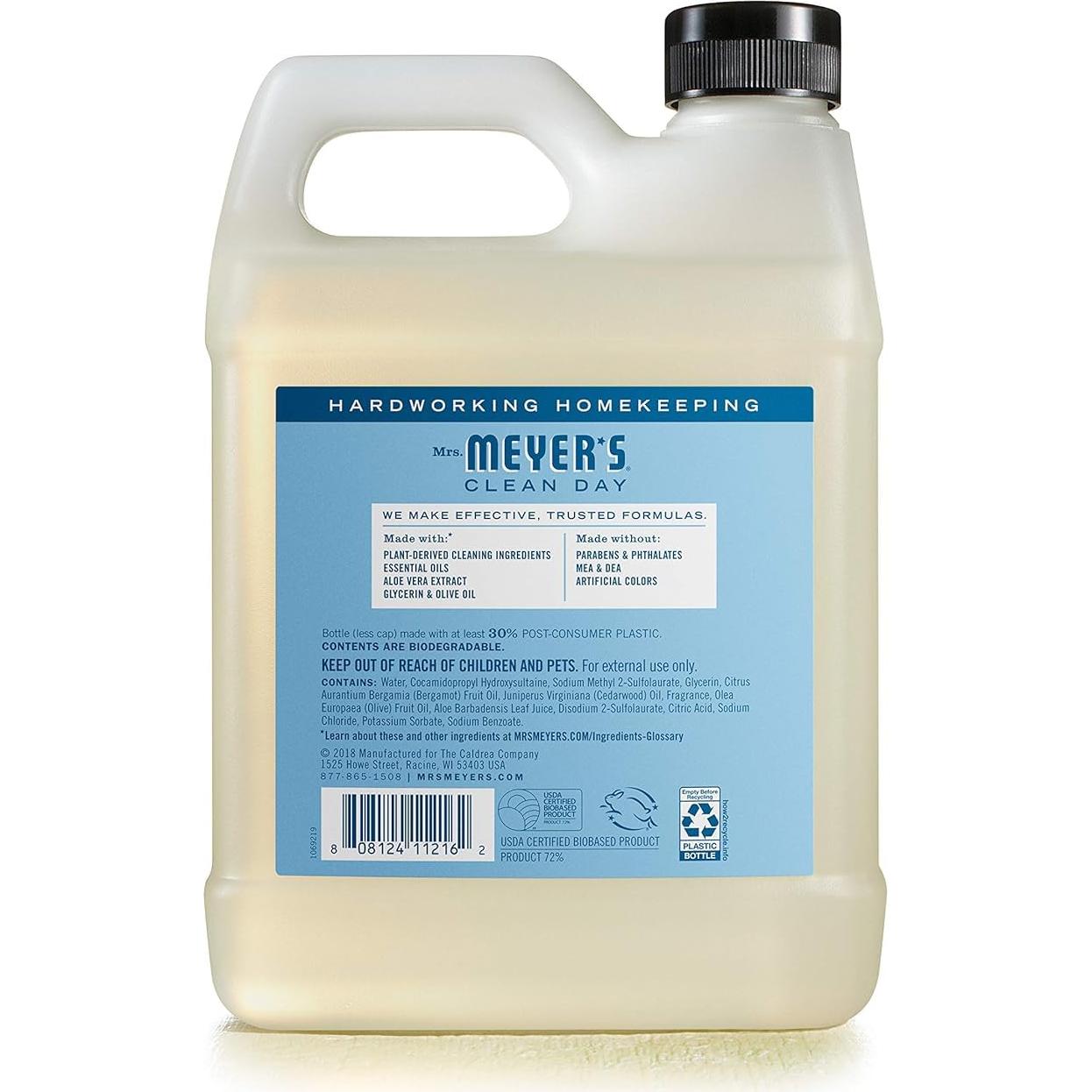 Jabón Líquido para Manos Mrs. Meyer's 33 oz + 12.5 oz Agua de Lluvia