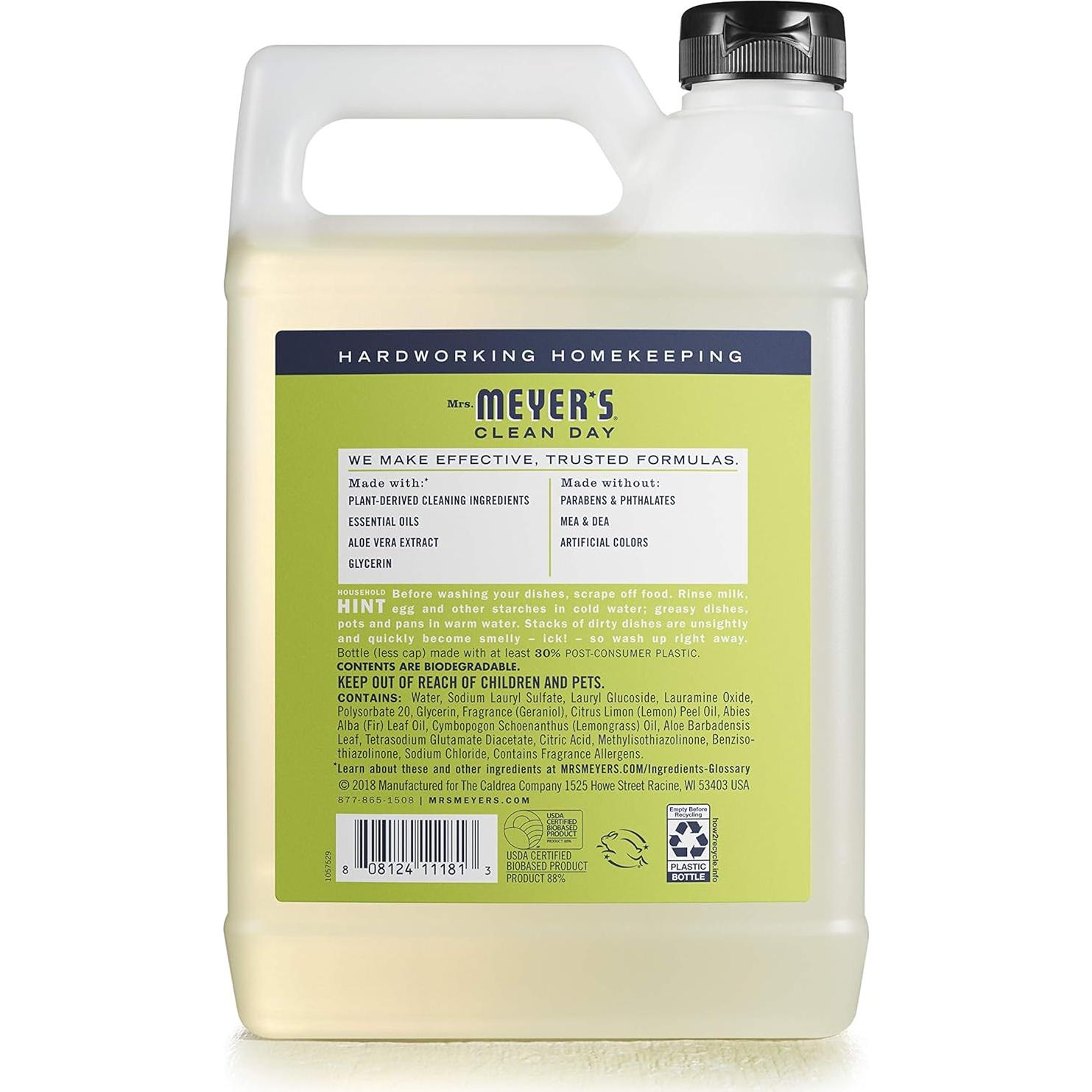 Jabón Líquido para Platos Mrs. Meyer's 1.51kg Biodegradable Verbena de Limón