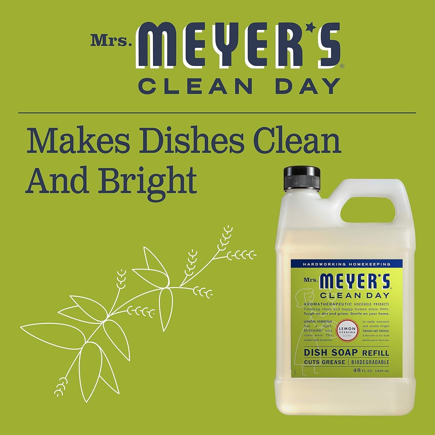 Jabón Líquido para Platos Mrs. Meyer's 1.51kg Biodegradable Verbena de Limón