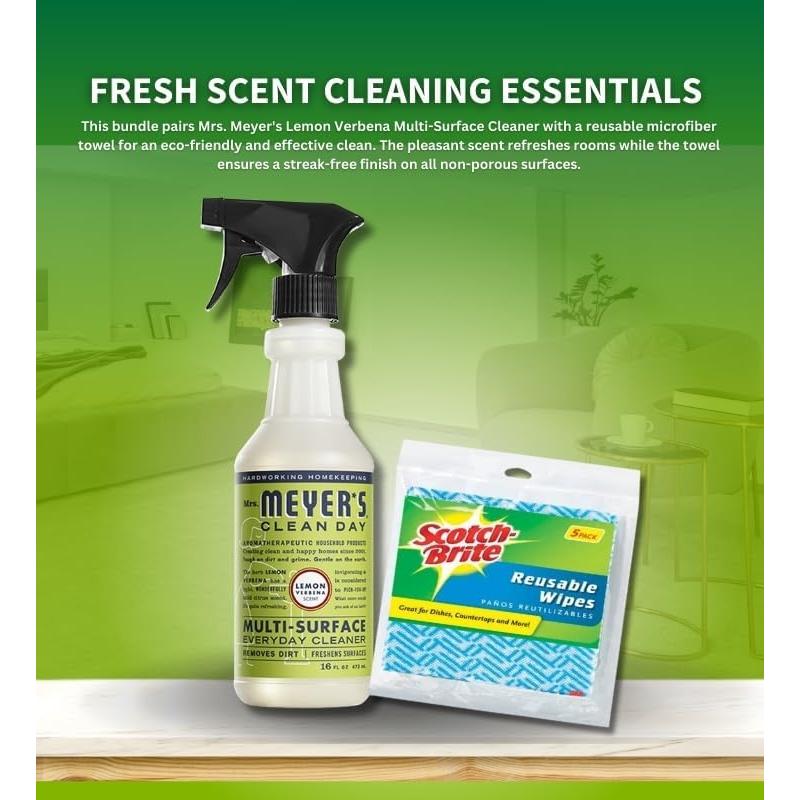 Spray Limpiador Multiusos Mrs Meyers 473ml + 5 Toallitas Reutilizables