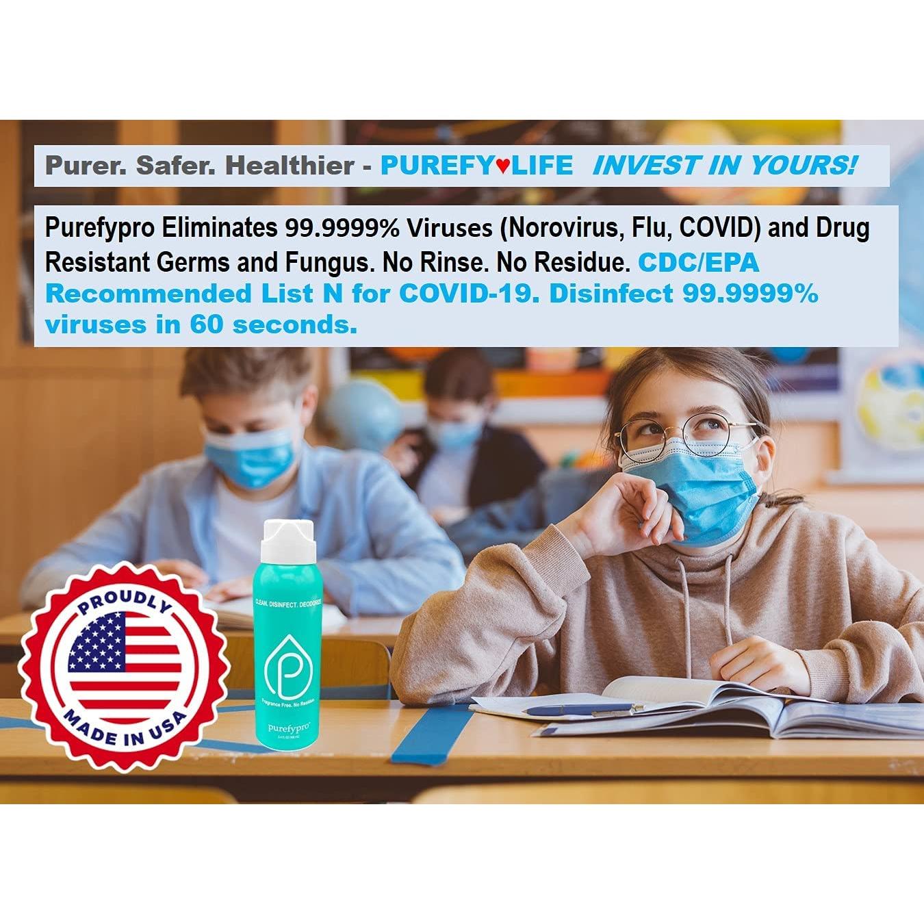 Desinfectante Aerosol Spray Purefy 96g - Aprobado TSA, Eficaz 99.9999%