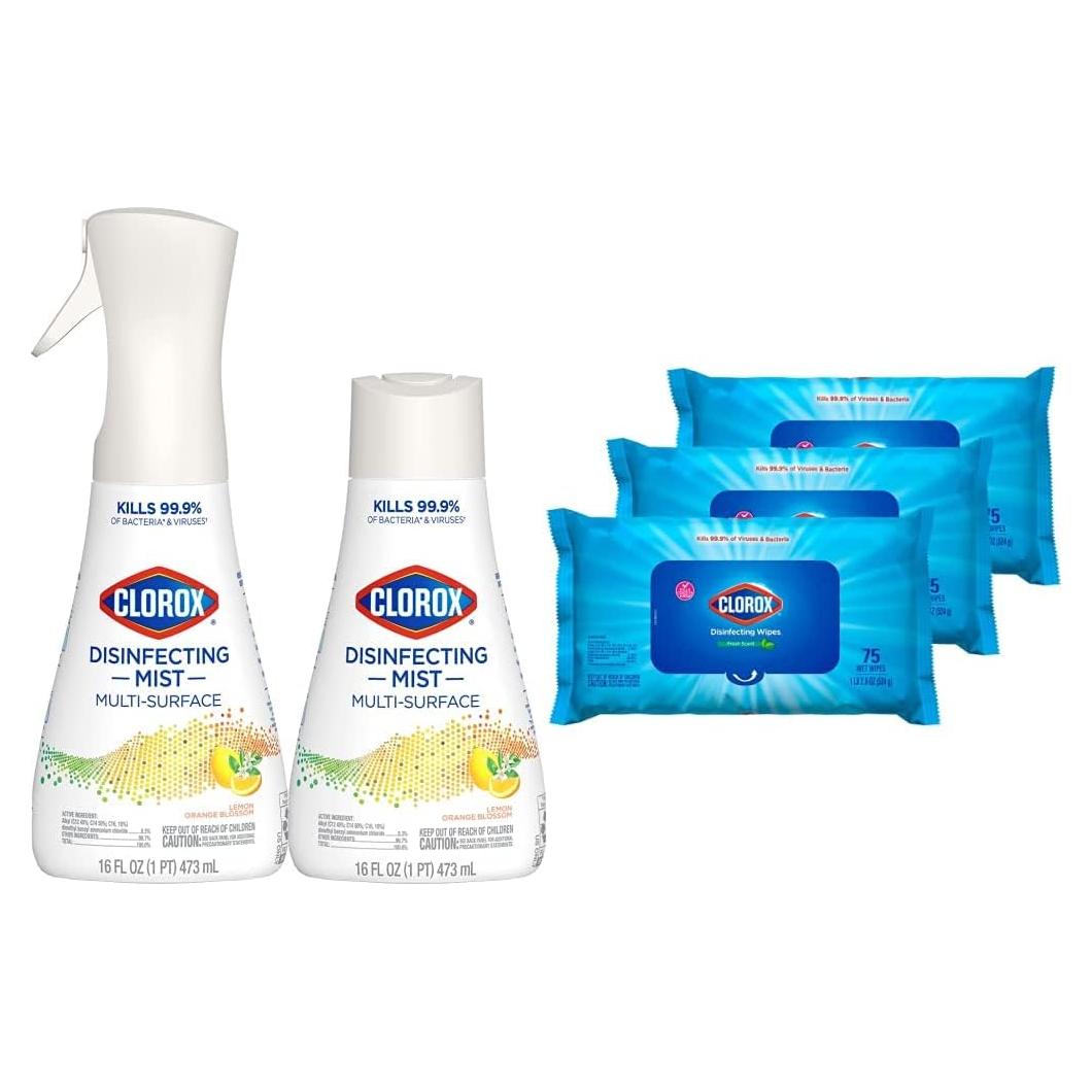 Paquete de limpieza Clorox Mist 473 ml y toallitas desinfectantes