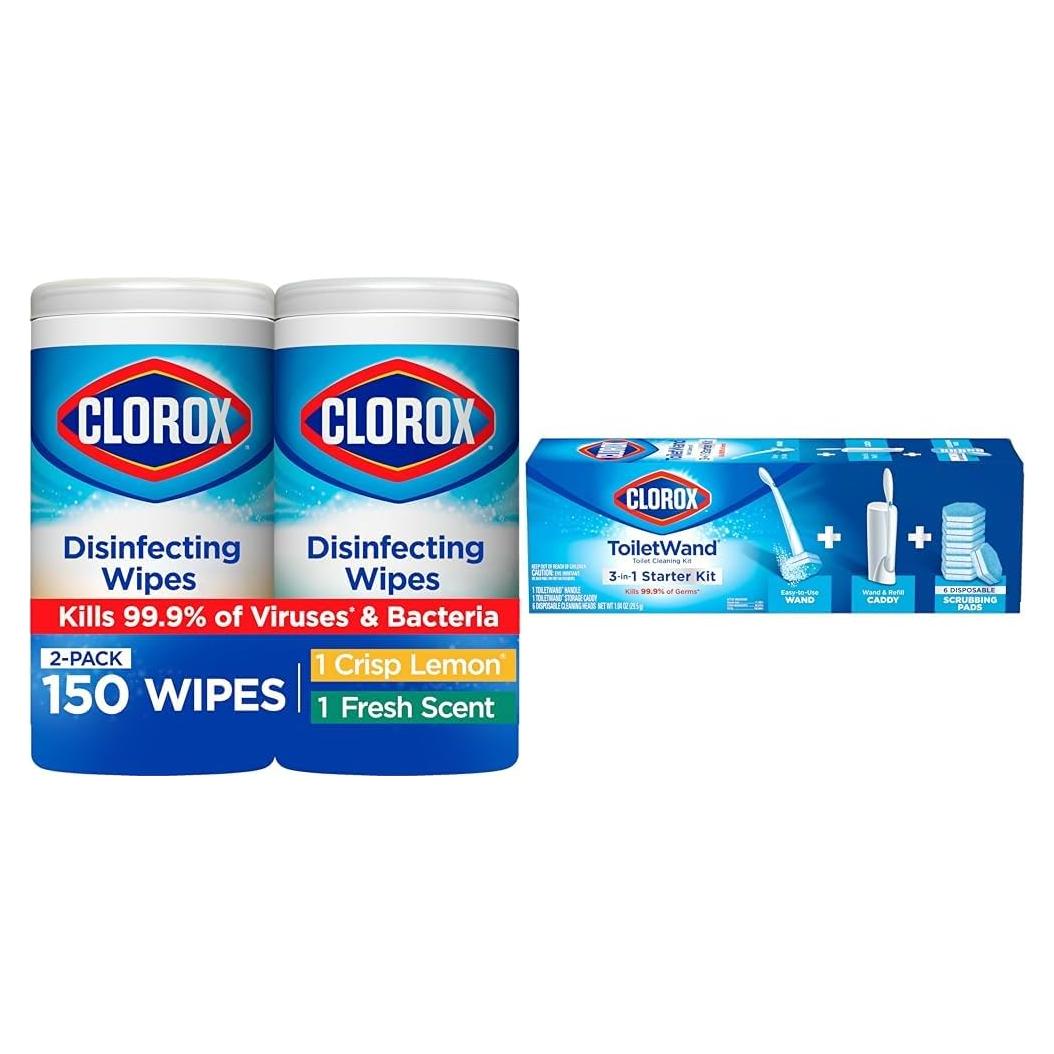 Paquete de Toallitas Desinfectantes Clorox 75 Unidades + Kit ToiletWand