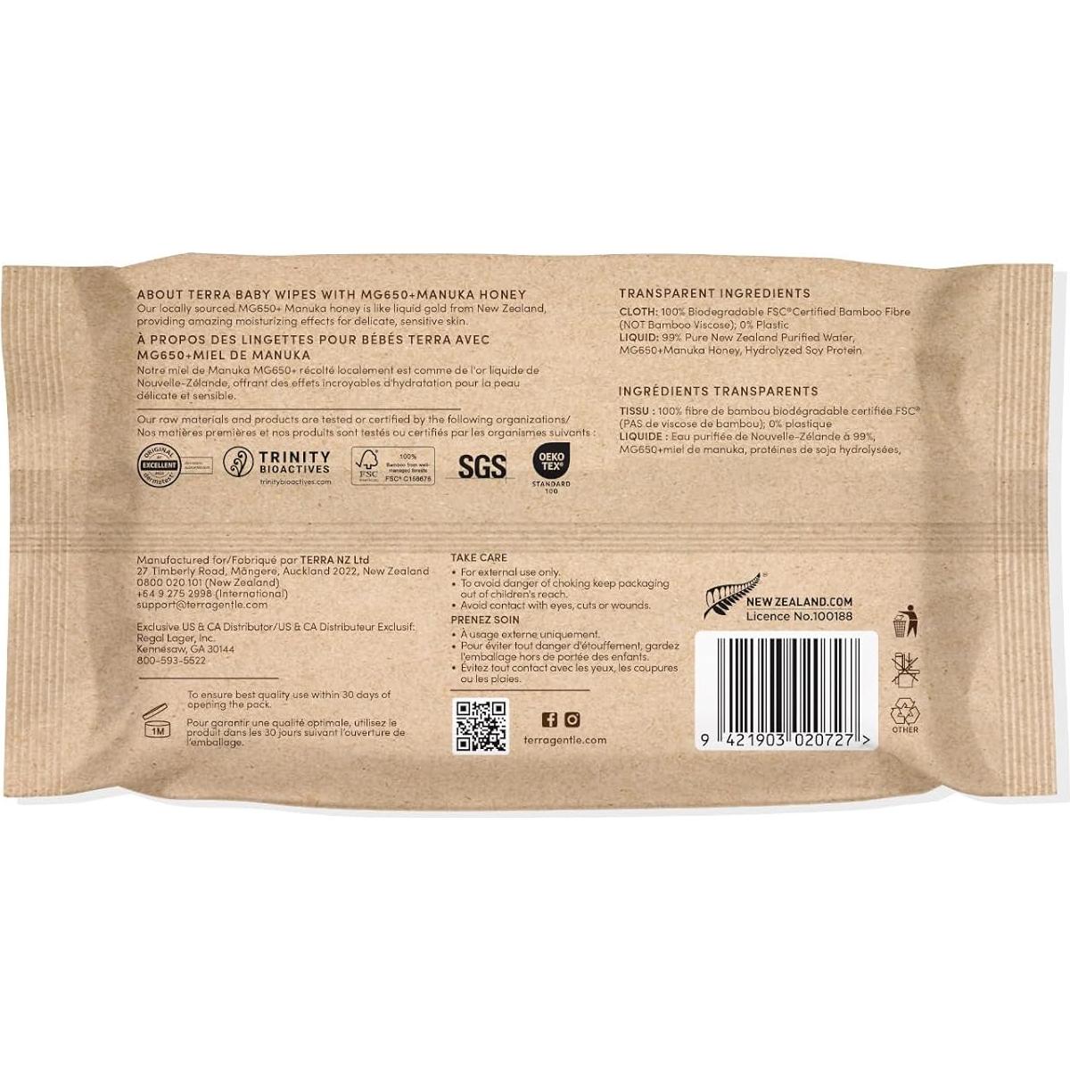 Toallitas Húmedas para Bebés Terra Bamboo 70 Unidades Miel de Manuka