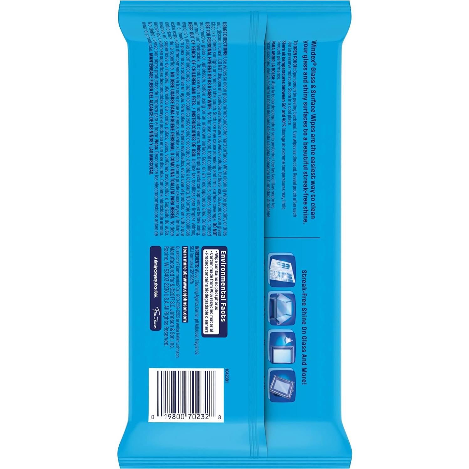 Toallitas de limpieza Windex para vidrio y superficies - 168 unidades