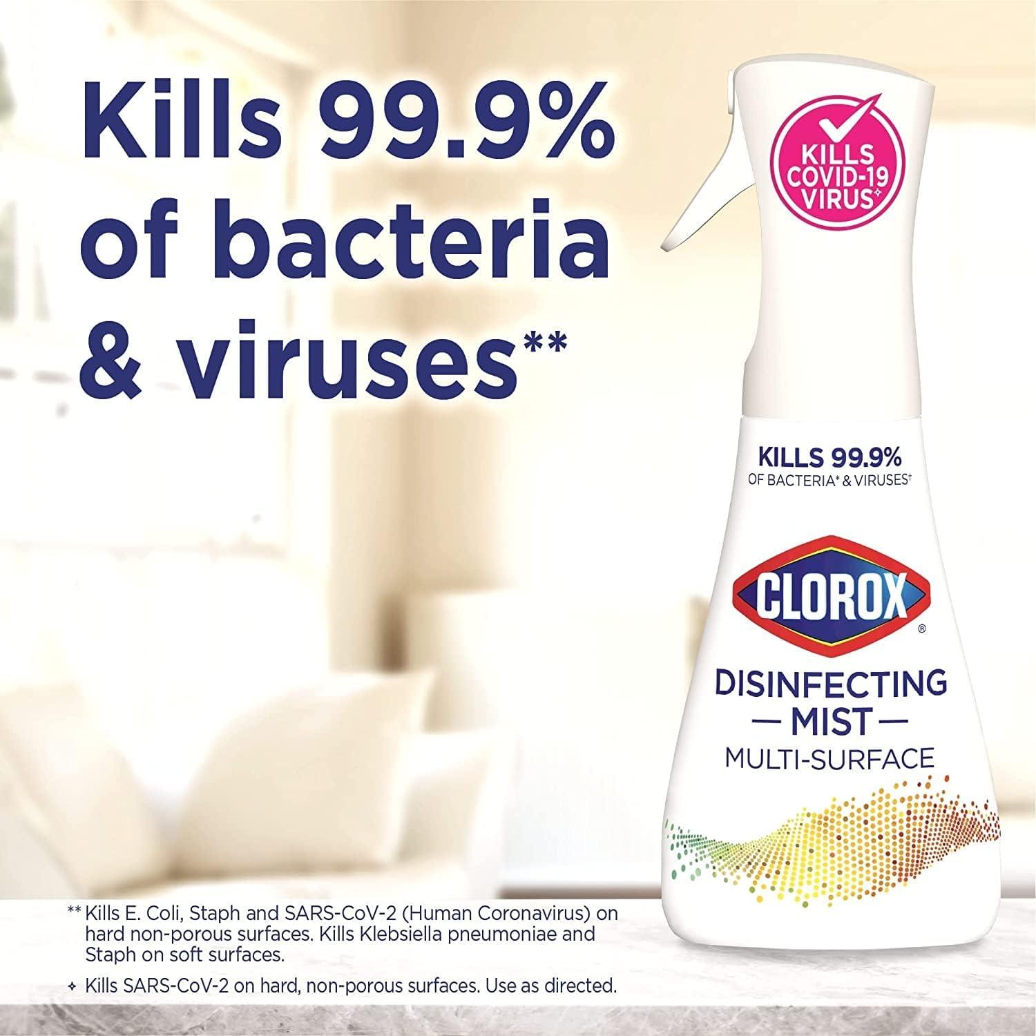 Paquete de limpieza Clorox: Mist desinfectante 473ml y toallitas