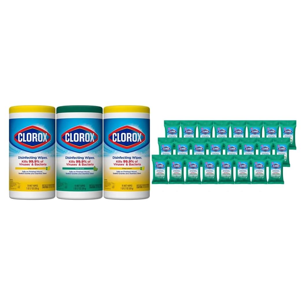 Toallitas Desinfectantes Clorox 24x9 y 3x75 unidades, Fragancias Frescas