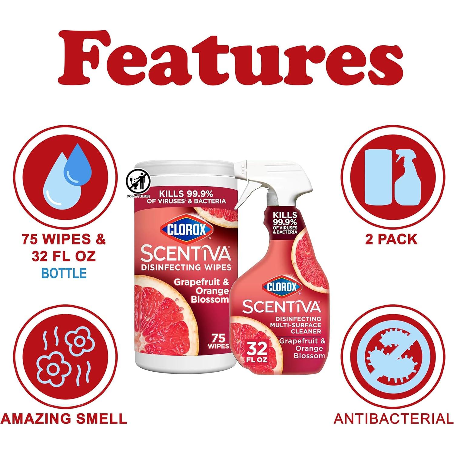 Clorox Limpiador Desinfectante Multi-Superficie Spray 0.95L y Toallitas 75 Unidades