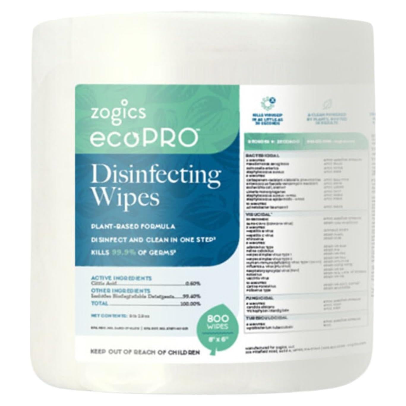 Toallitas Desinfectantes Ecológicas Zogics ecoPRO 800 Unidades