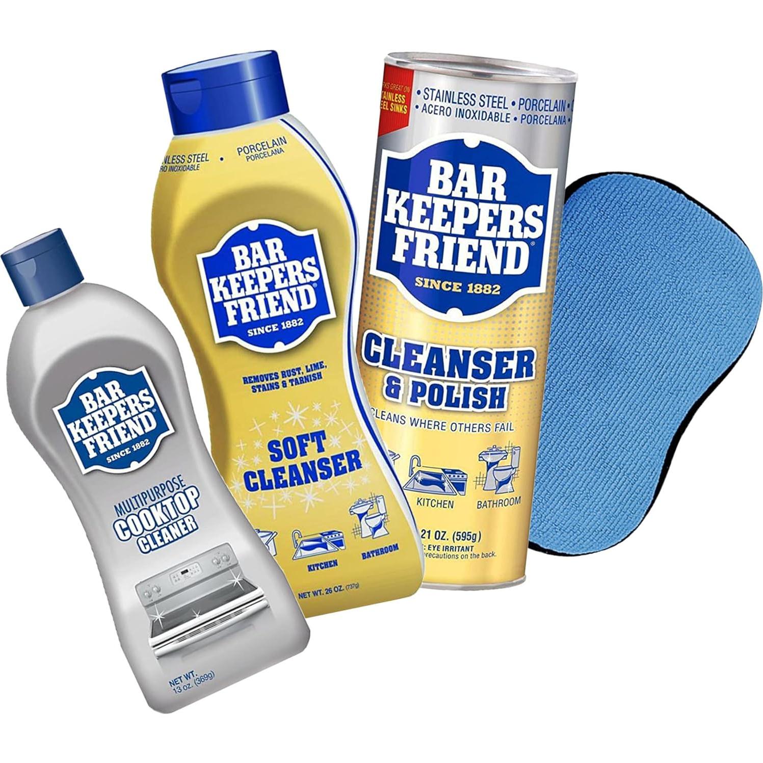 Trio de Limpiadores Bar Keepers Friend - 21 Oz Polvo, 26 Oz Líquido, 13 Oz Cocina