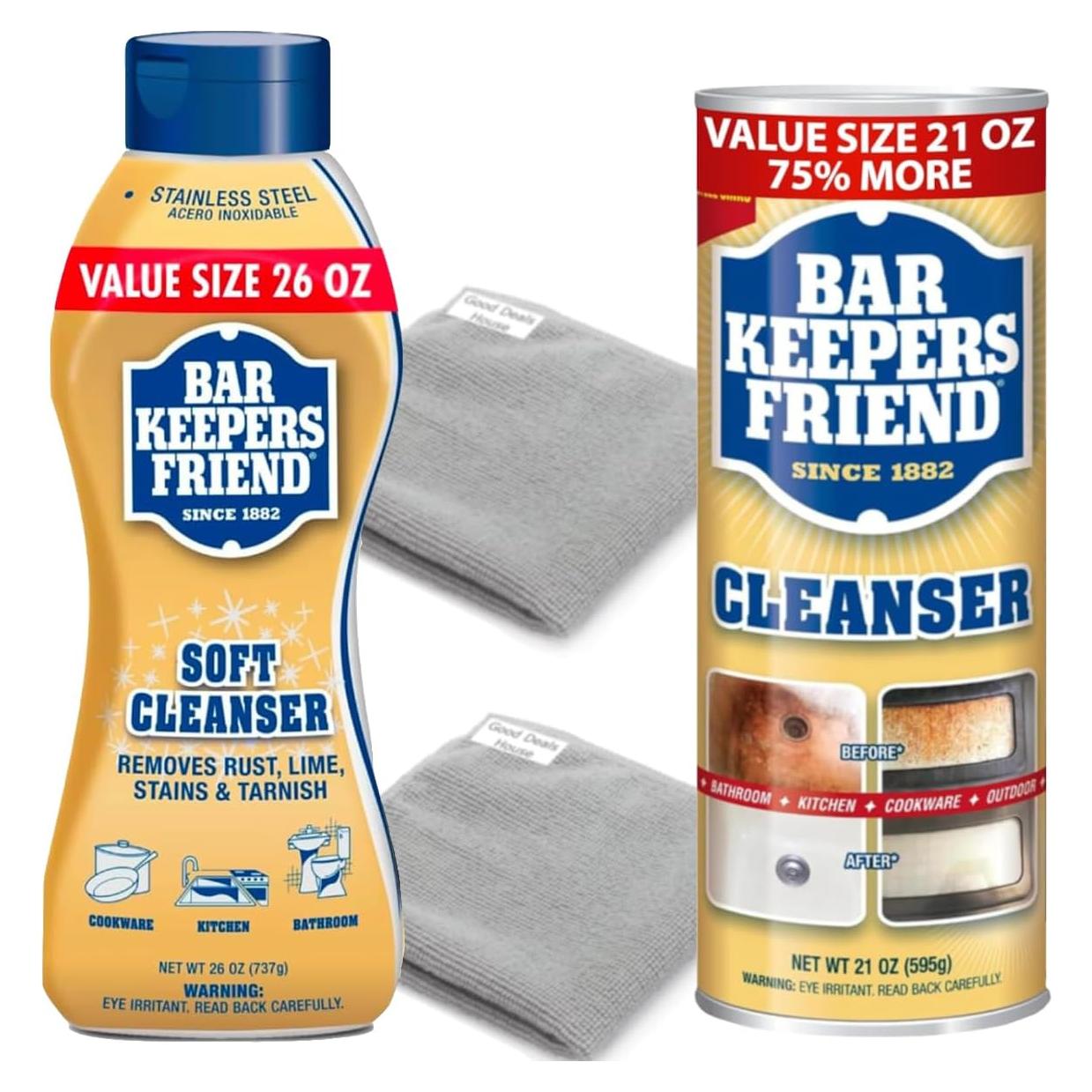 Paquete de Limpiadores Bar Keepers Friend 26oz y 21oz + 2 Toallas
