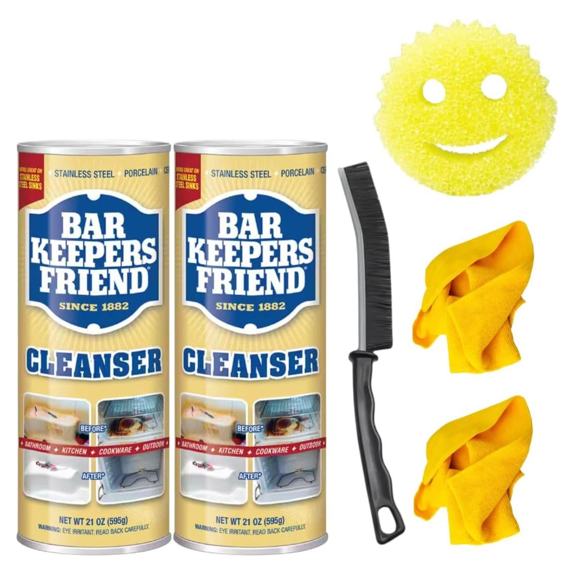 Bar Keepers Friend 21oz Limpiador Multiusos + Paños y Cepillo