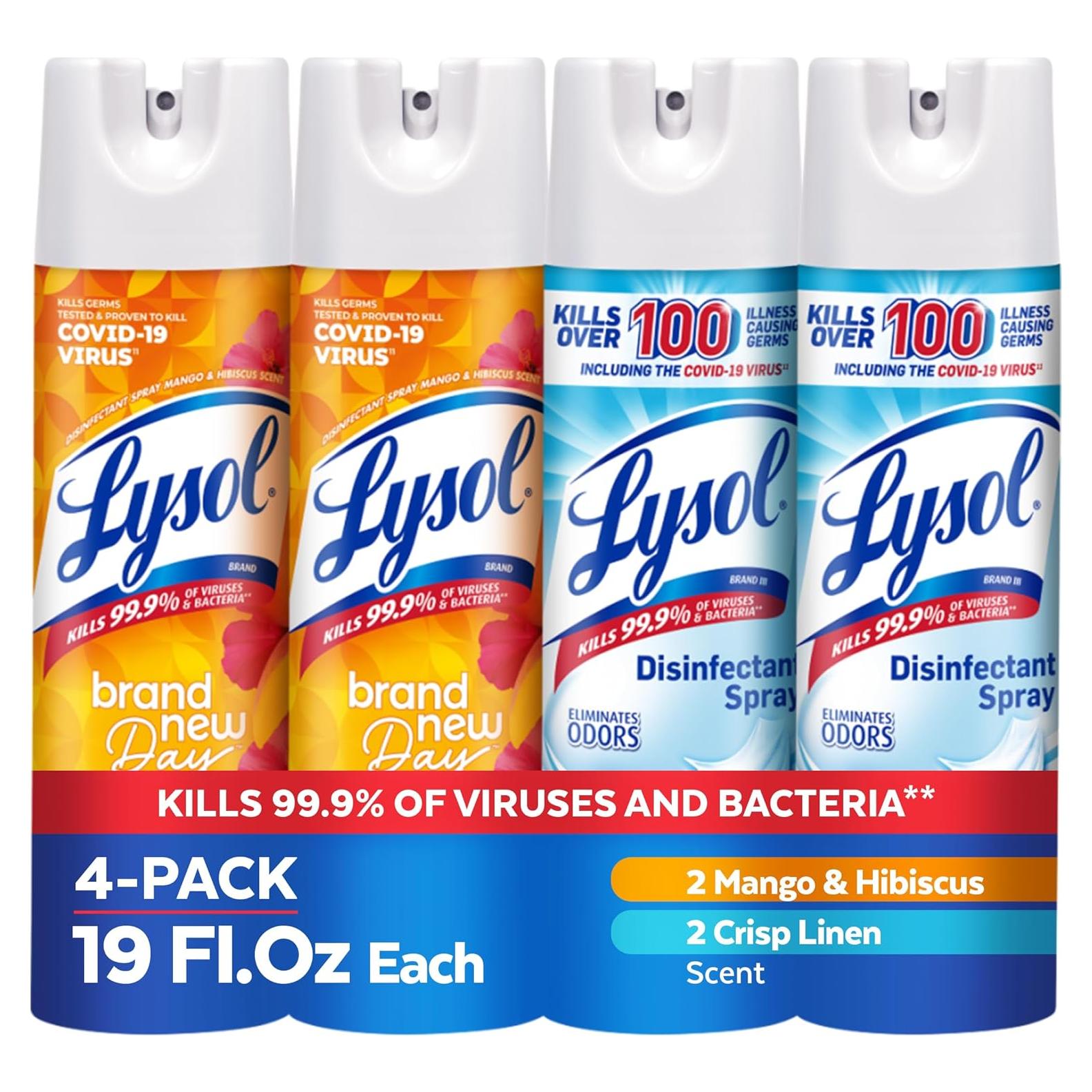 Spray Desinfectante Lysol 567 ml Mango y Lino Fresco - Paquete de 4