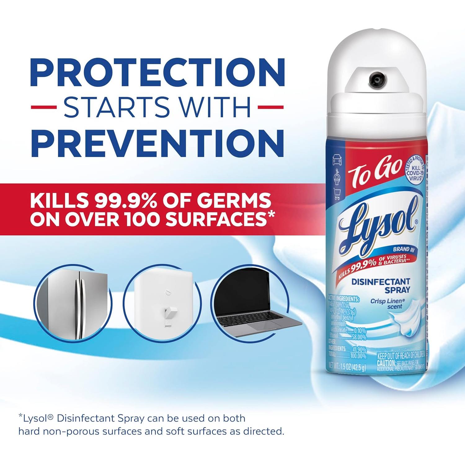 Spray Desinfectante Lysol To Go Lino Fresco 4x1.5oz