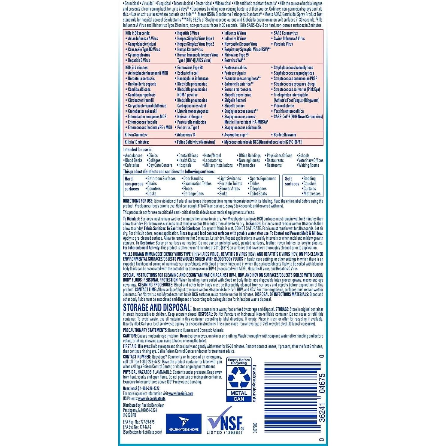 Aerosol Desinfectante Lysol 538g - Mata 99.9% Virus y Bacterias