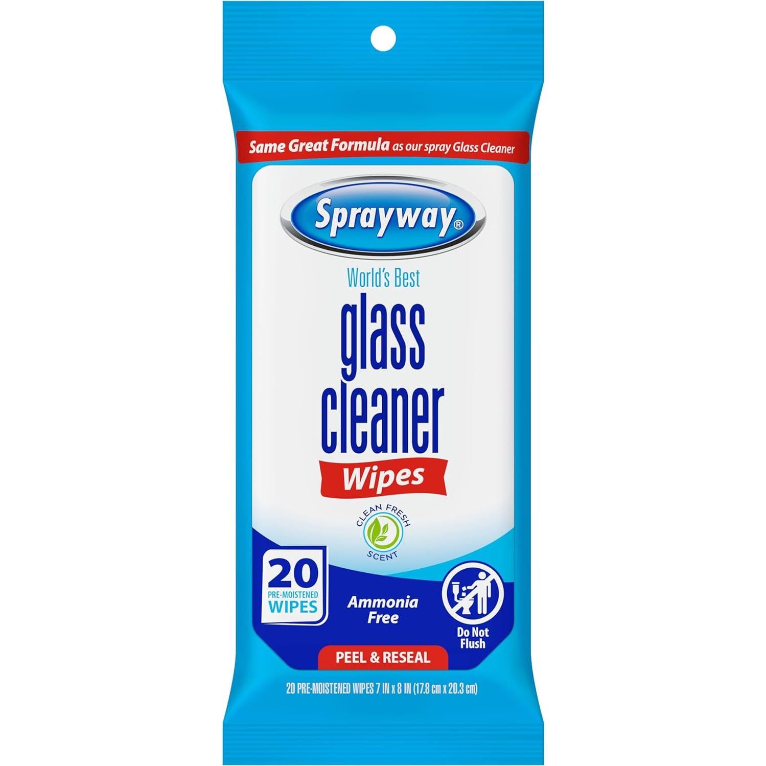 Toallitas Limpiadoras de Vidrio Sprayway 20ct Paquete 12