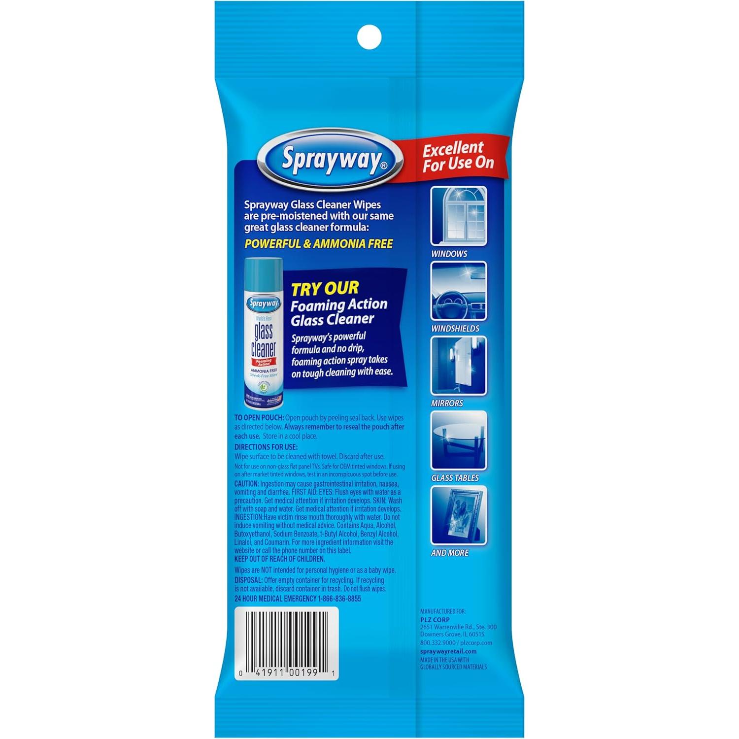 Toallitas Limpiadoras de Vidrio Sprayway 20ct Paquete 12