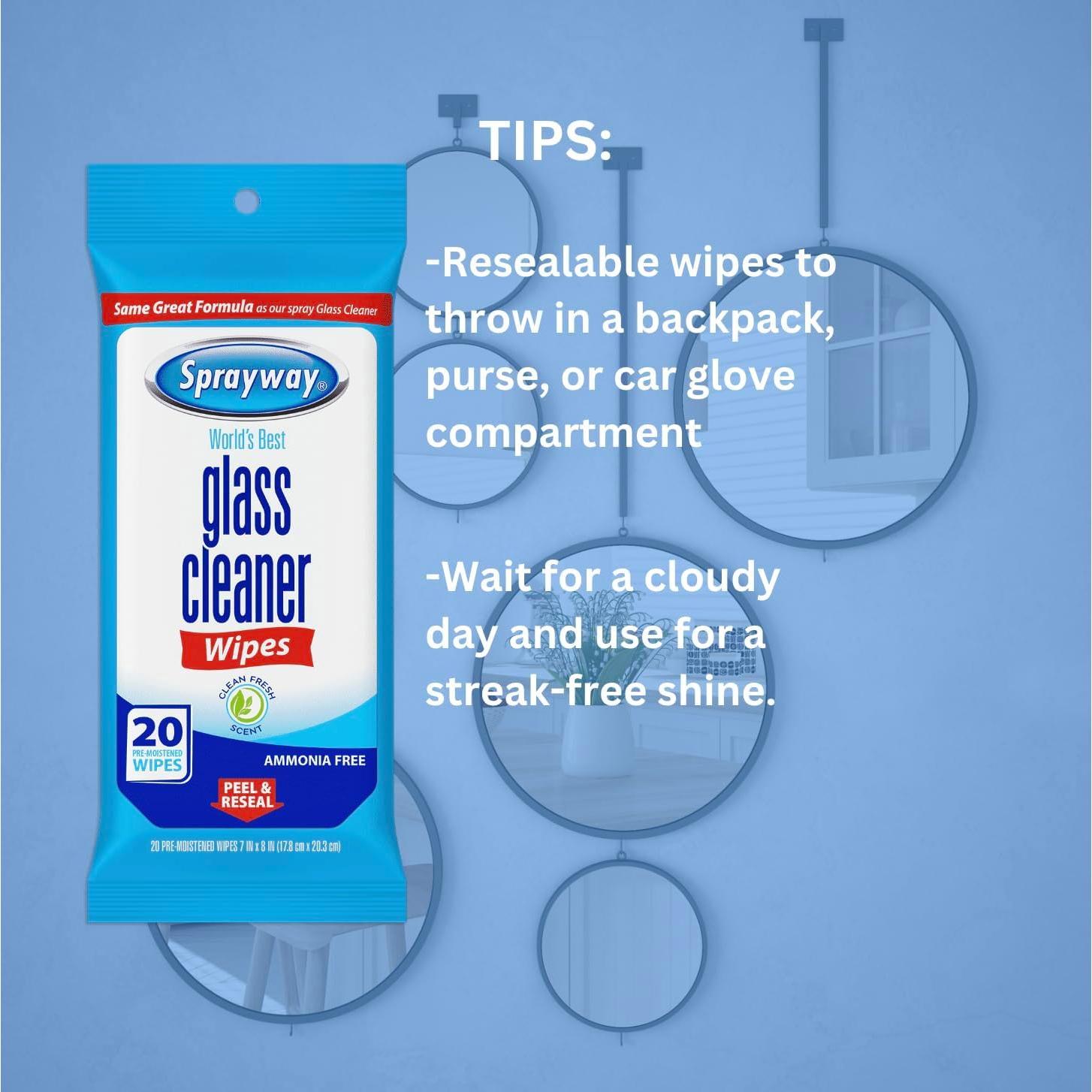 Toallitas Limpiadoras de Vidrio Sprayway 20ct Paquete 12