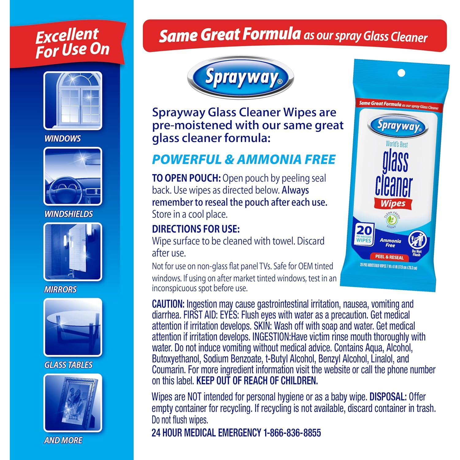 Toallitas Limpiadoras de Vidrio Sprayway 20ct Paquete 12