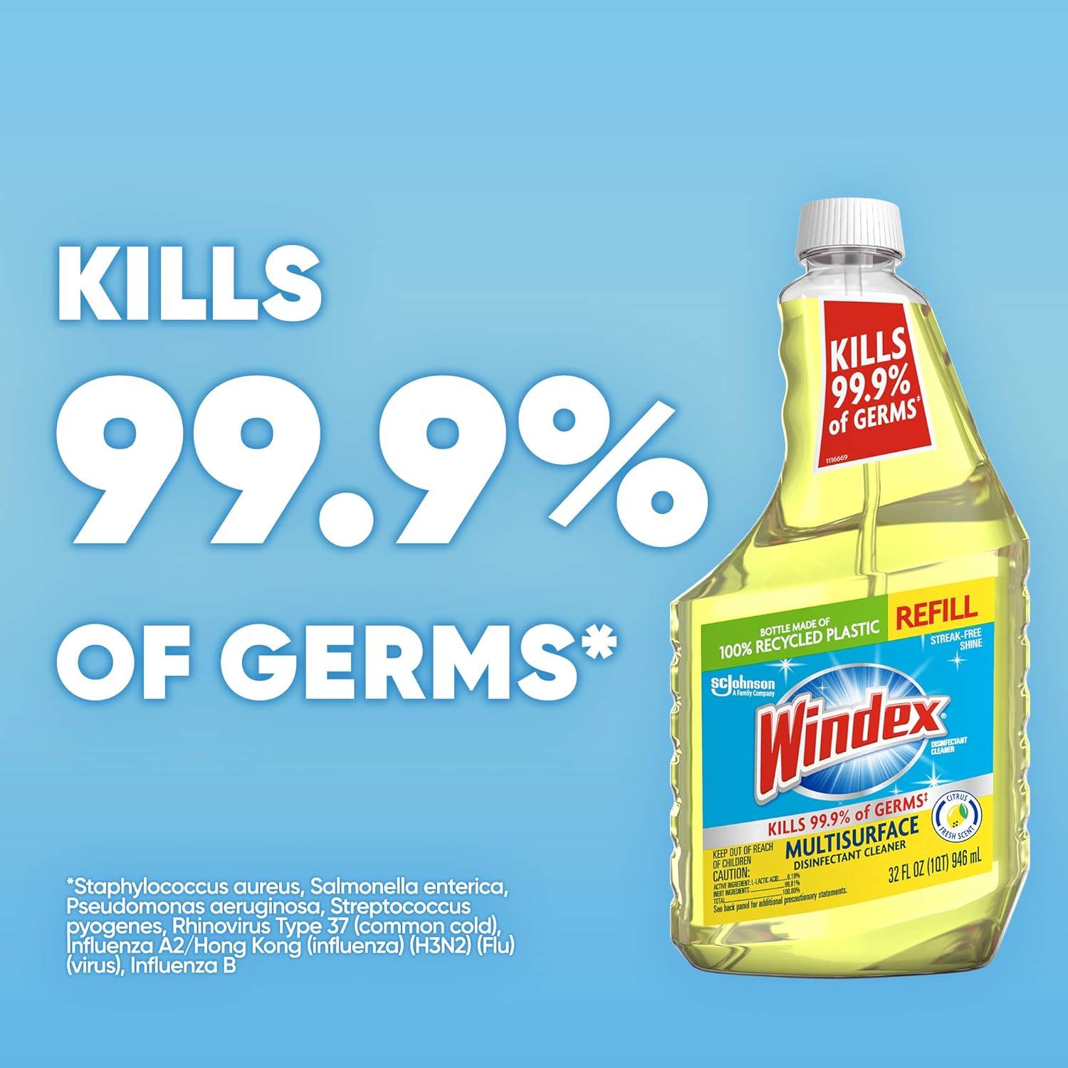 Windex Limpiador Desinfectante Multi-Superficie Cítrico 946ml - 3 Recargas