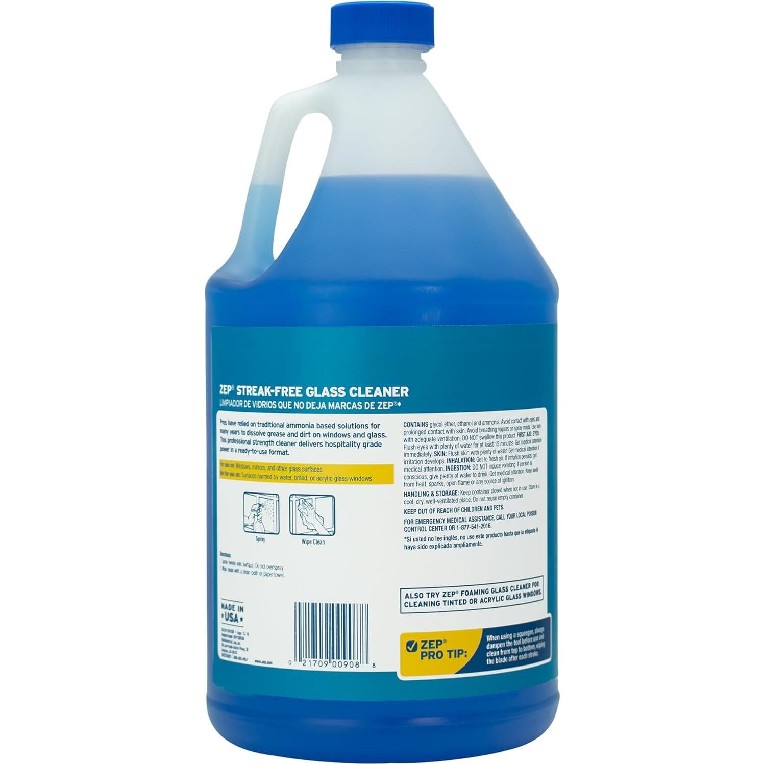 Limpiador de Vidrios Zep Sin Rayas - 3.78 L (Pack de 4)