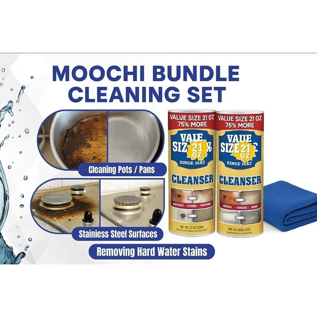 Conjunto de Limpieza MOOCHI - 2 Latas 595g Limpiador + Toalla Microfibra